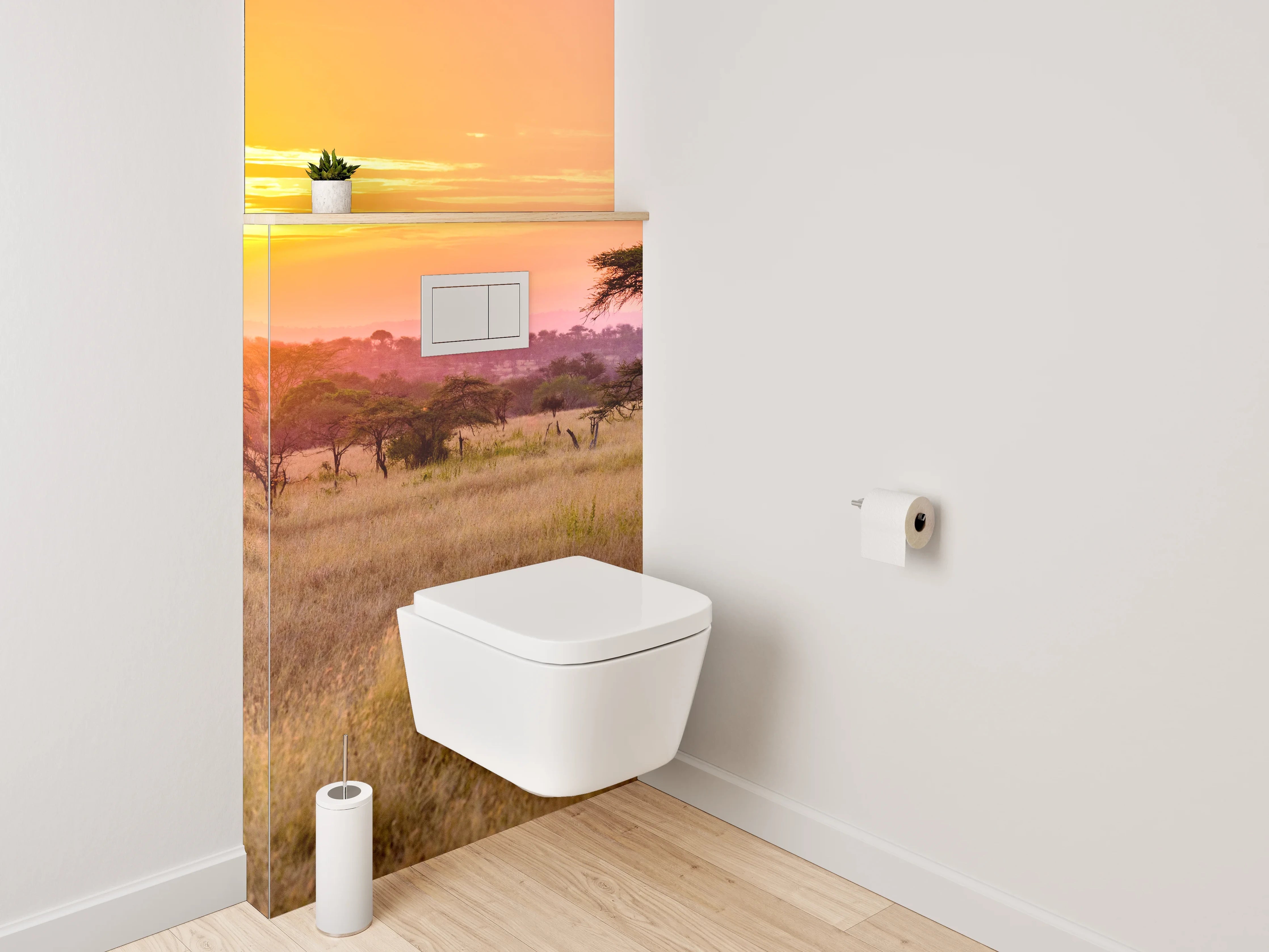 WC-Rückwand - Grauschimmer über weißer Steppe