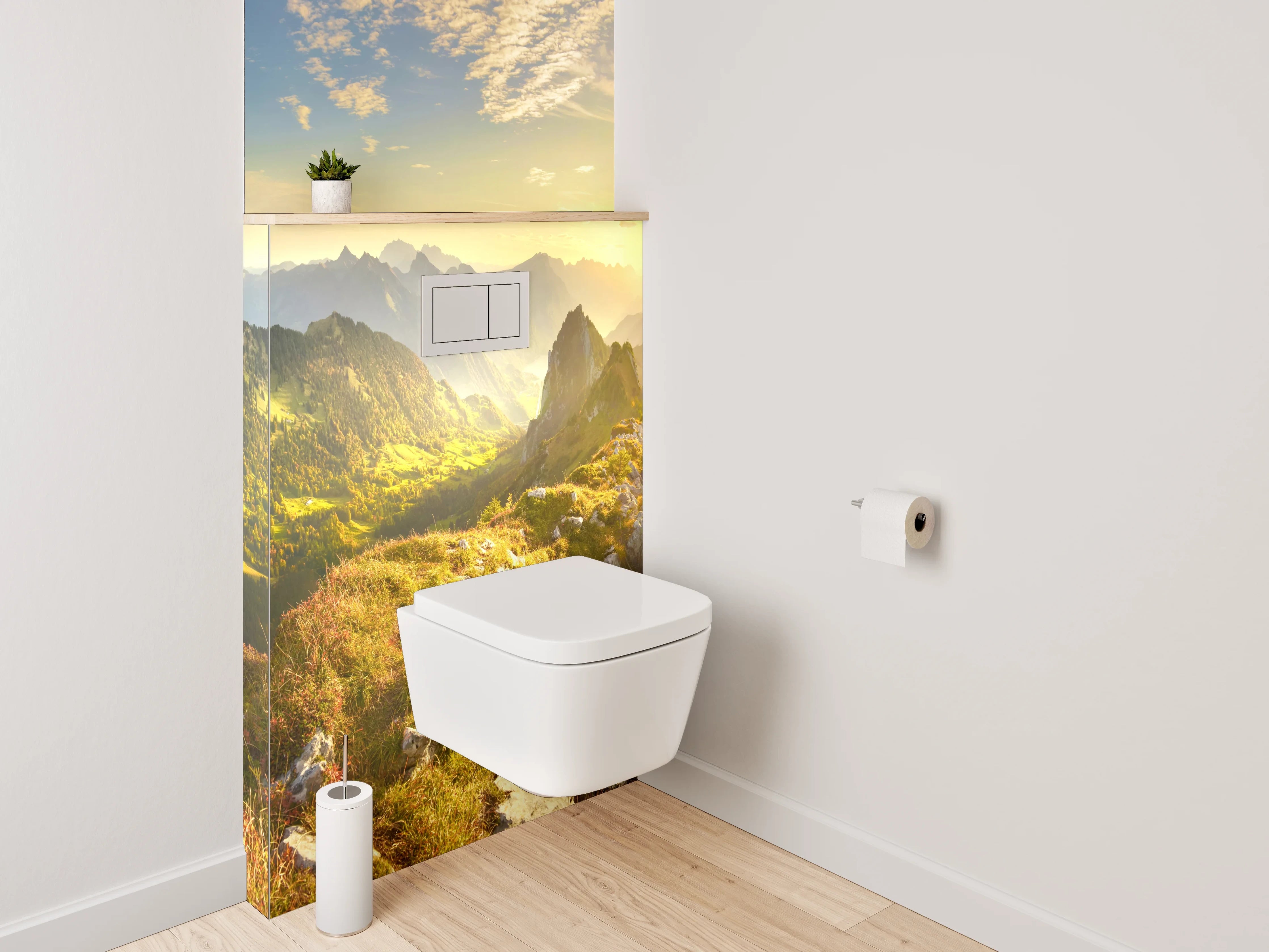 WC-Rückwand - Grauschimmernde Alpen im Morgenglühen