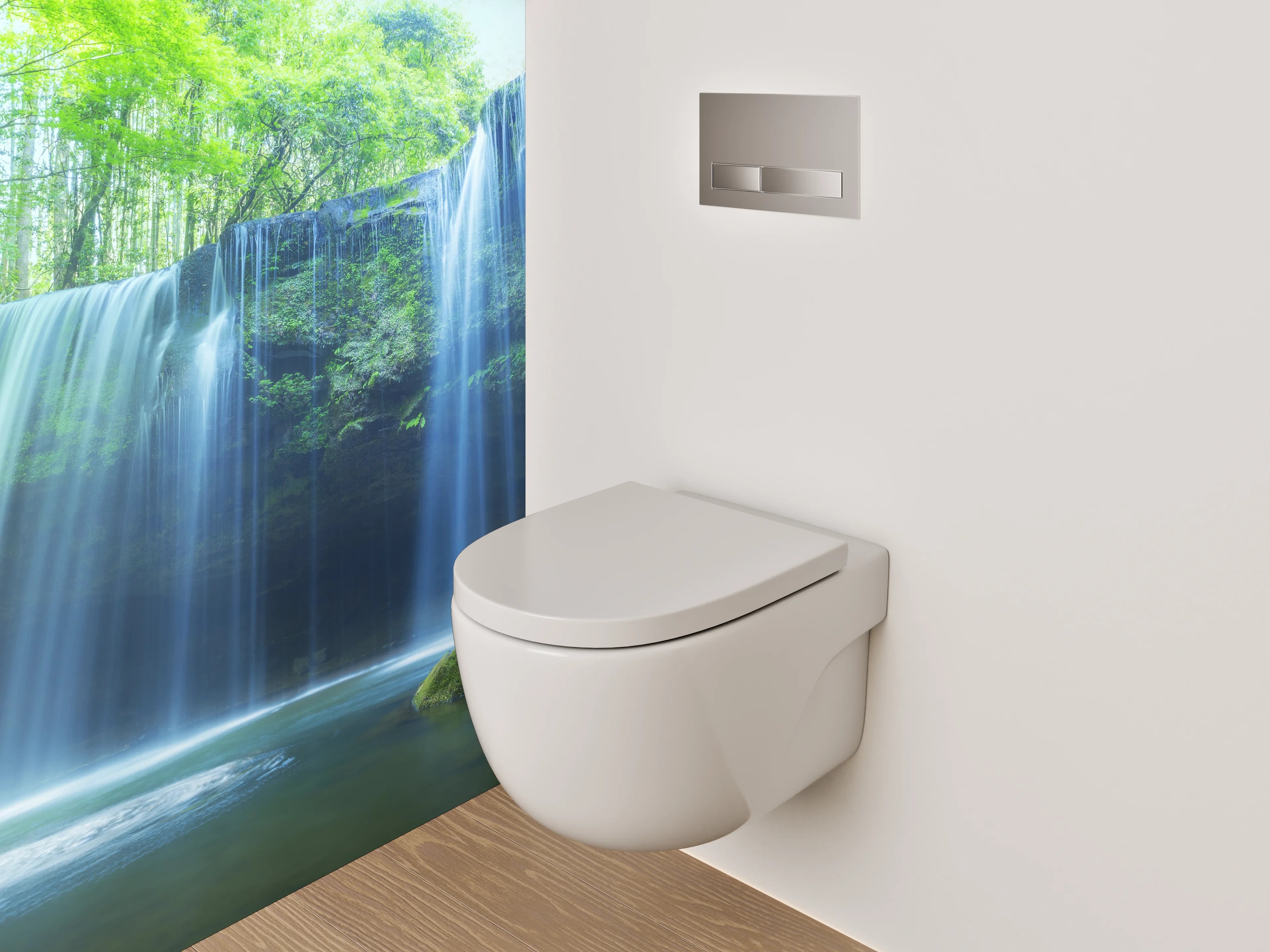 WC-Rückwand - Grauschimmernde Kaskade im stillen Forst