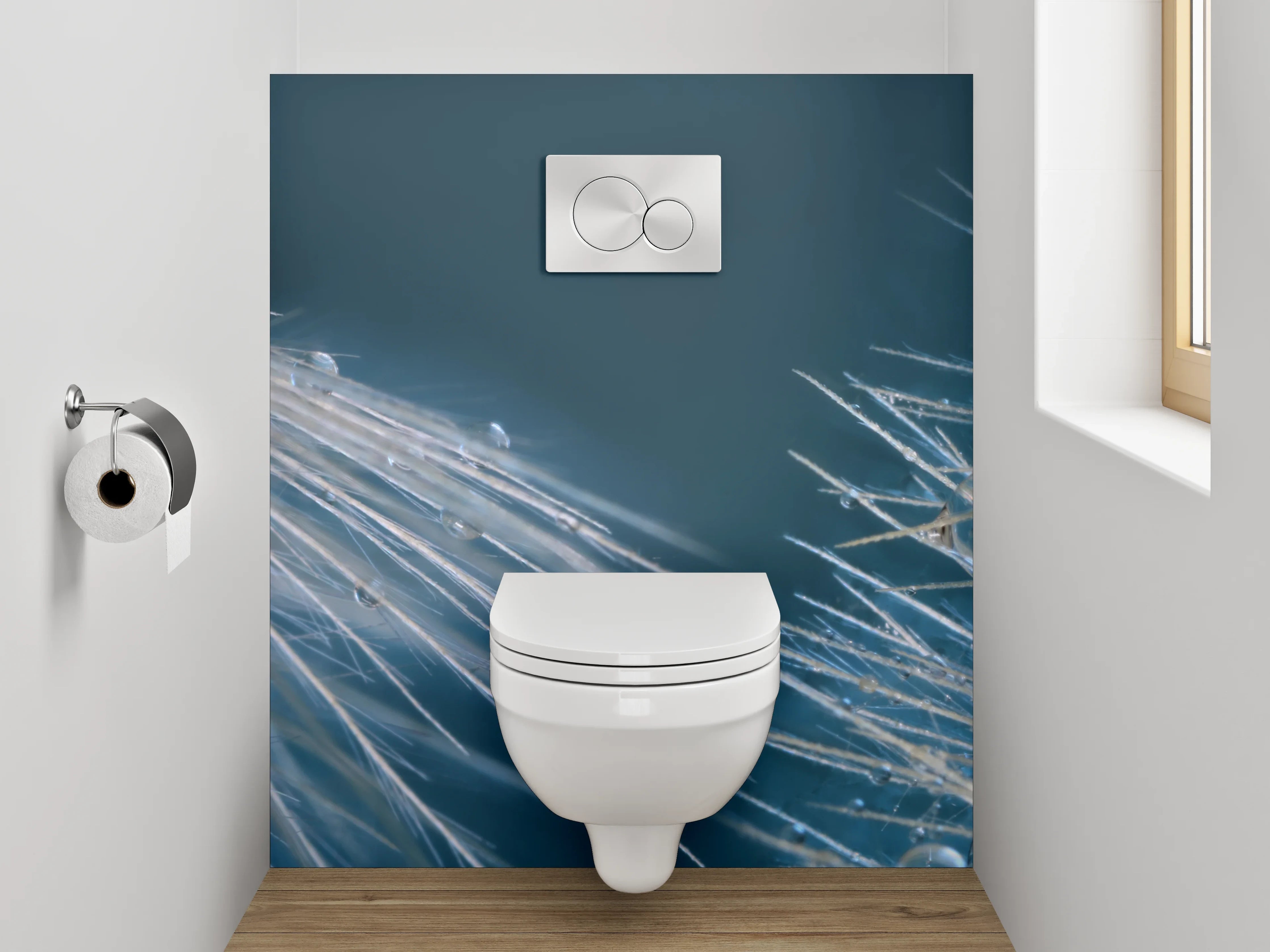 WC-Rückwand - Grauschimmernde Pusteblume mit Morgentau
