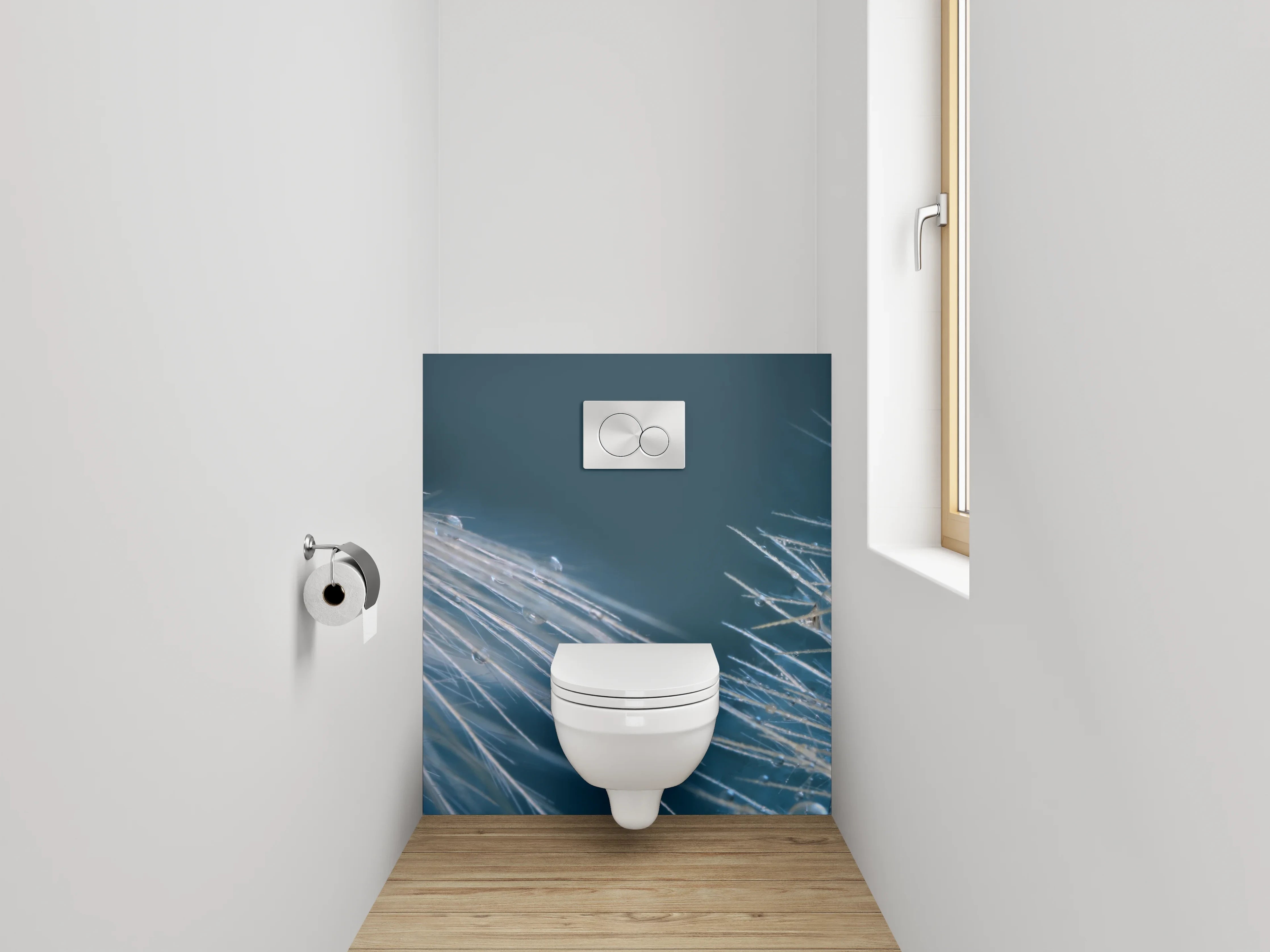 WC-Rückwand - Grauschimmernde Pusteblume mit Morgentau