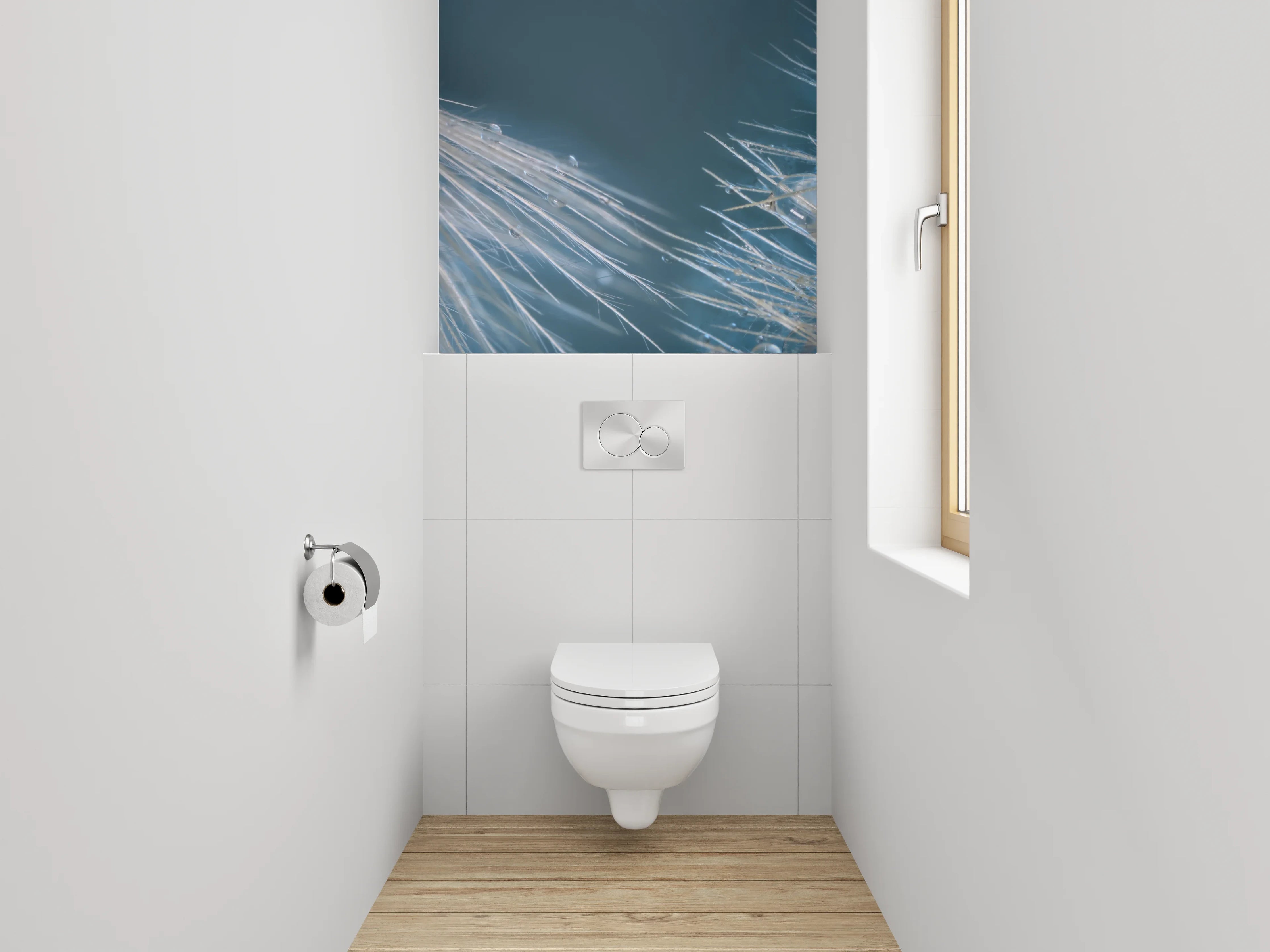 WC-Rückwand - Grauschimmernde Pusteblume mit Morgentau