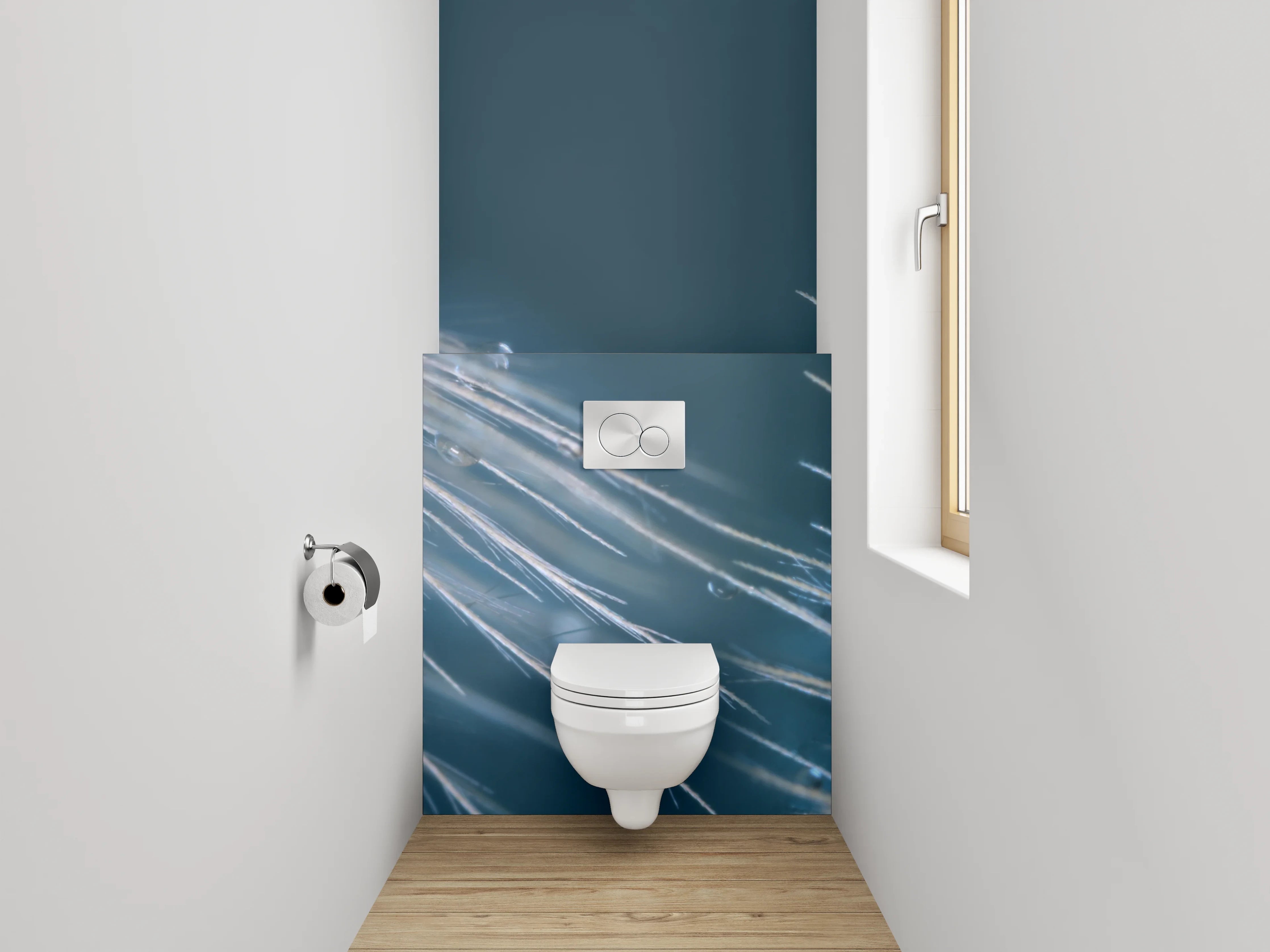 WC-Rückwand - Grauschimmernde Pusteblume mit Morgentau
