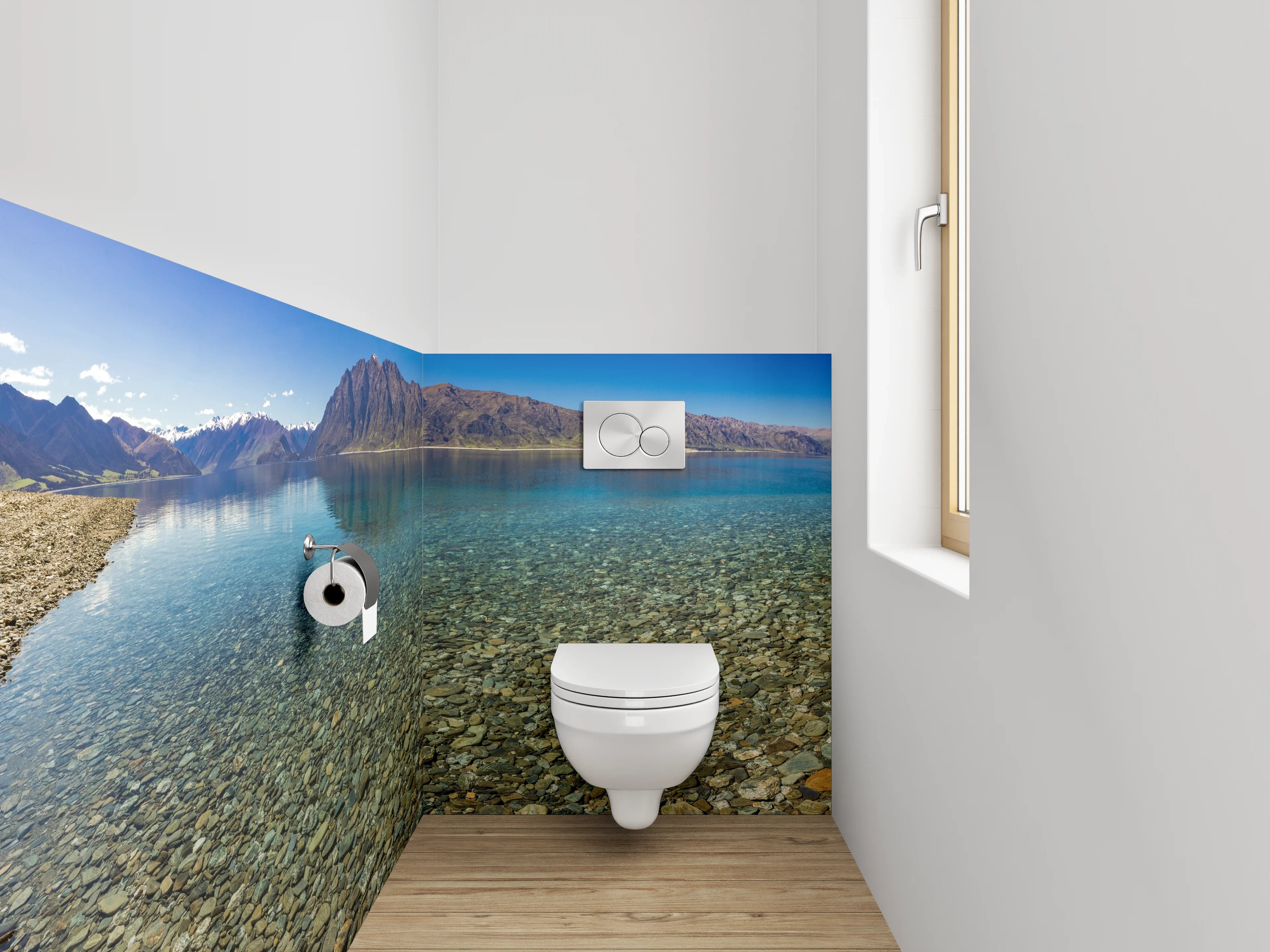 WC-Rückwand - Grauschimmernde Stille am Bergsee