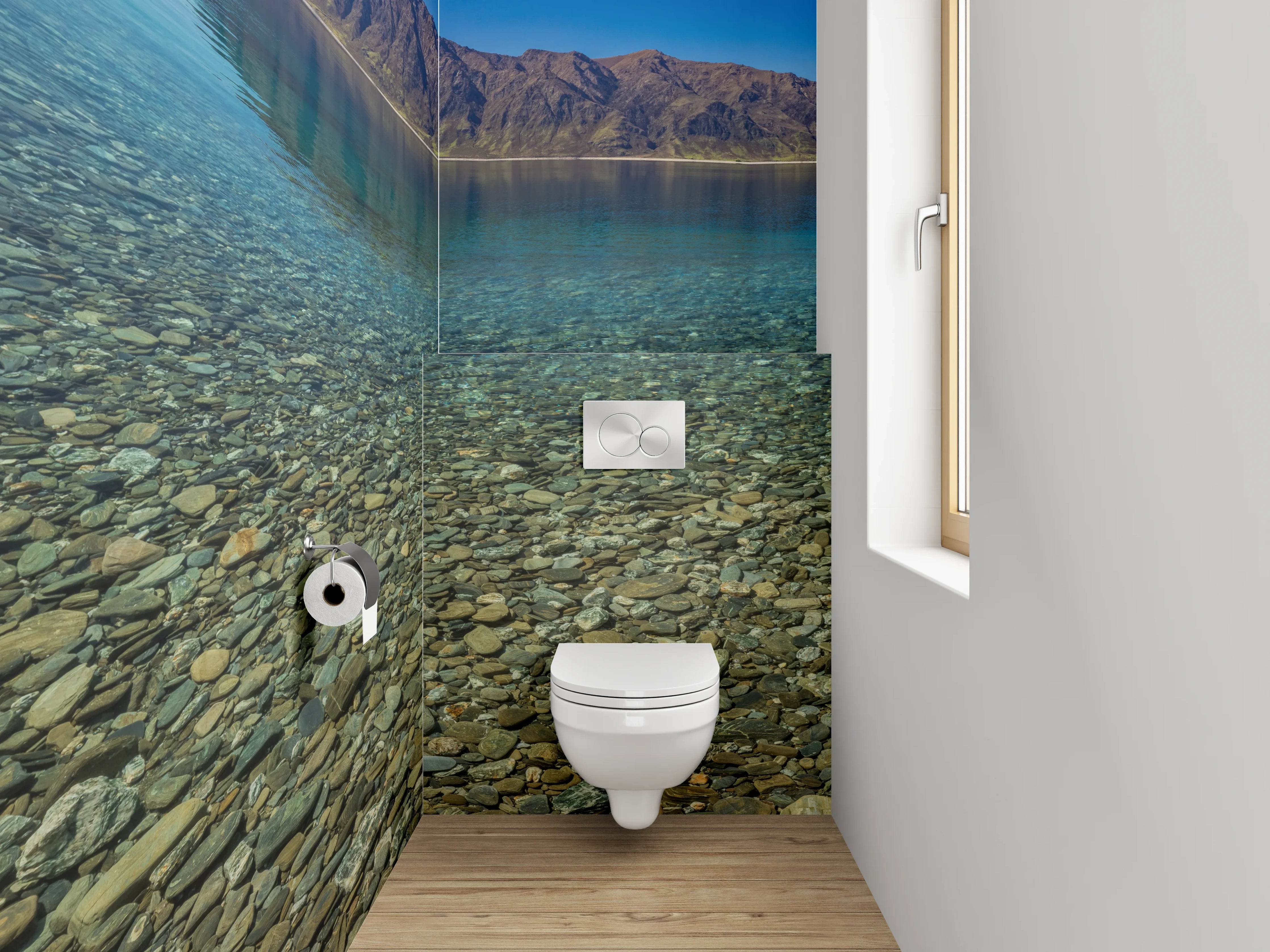 WC-Rückwand - Grauschimmernde Stille am Bergsee