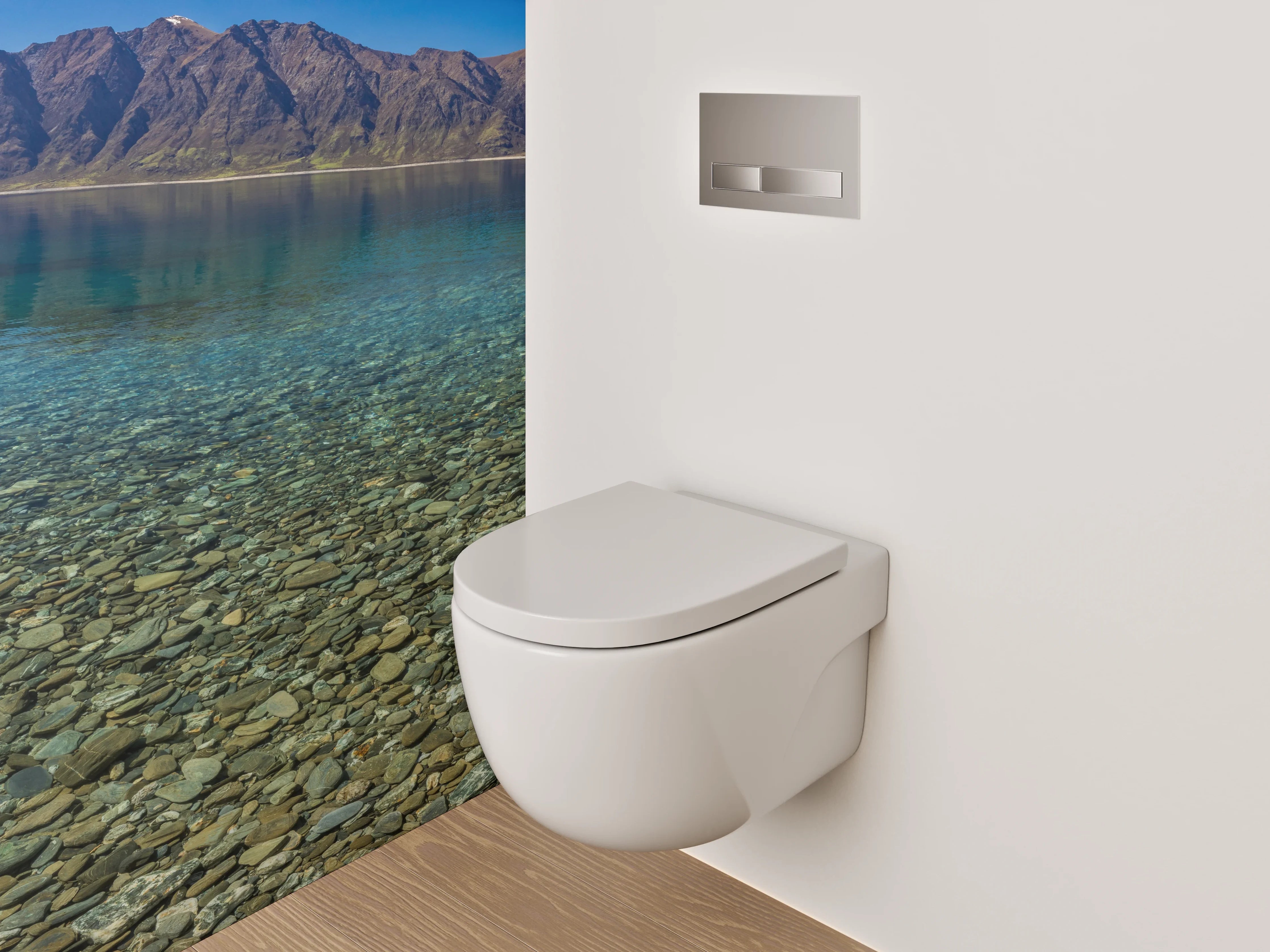 WC-Rückwand - Grauschimmernde Stille am Bergsee