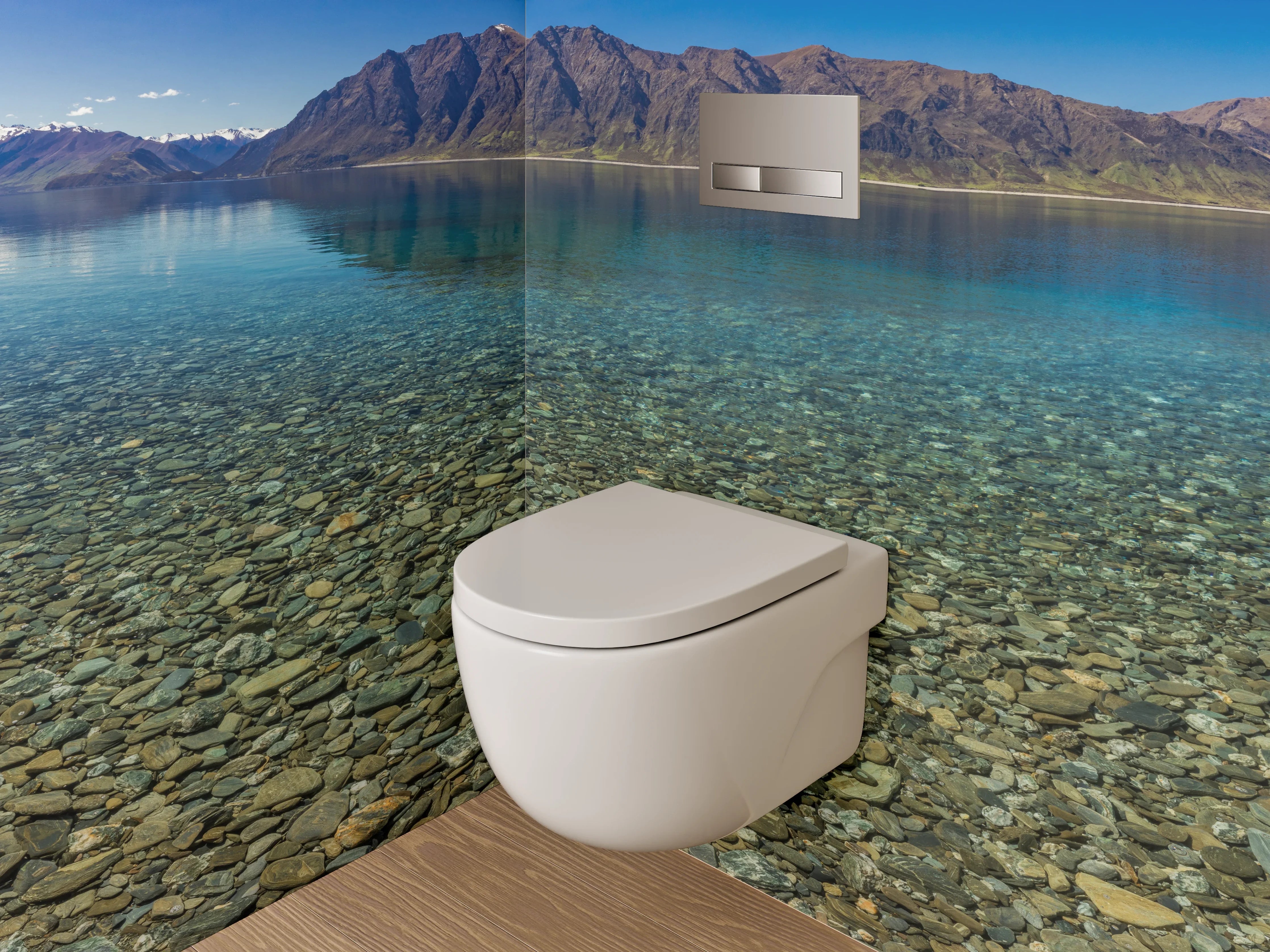 WC-Rückwand - Grauschimmernde Stille am Bergsee