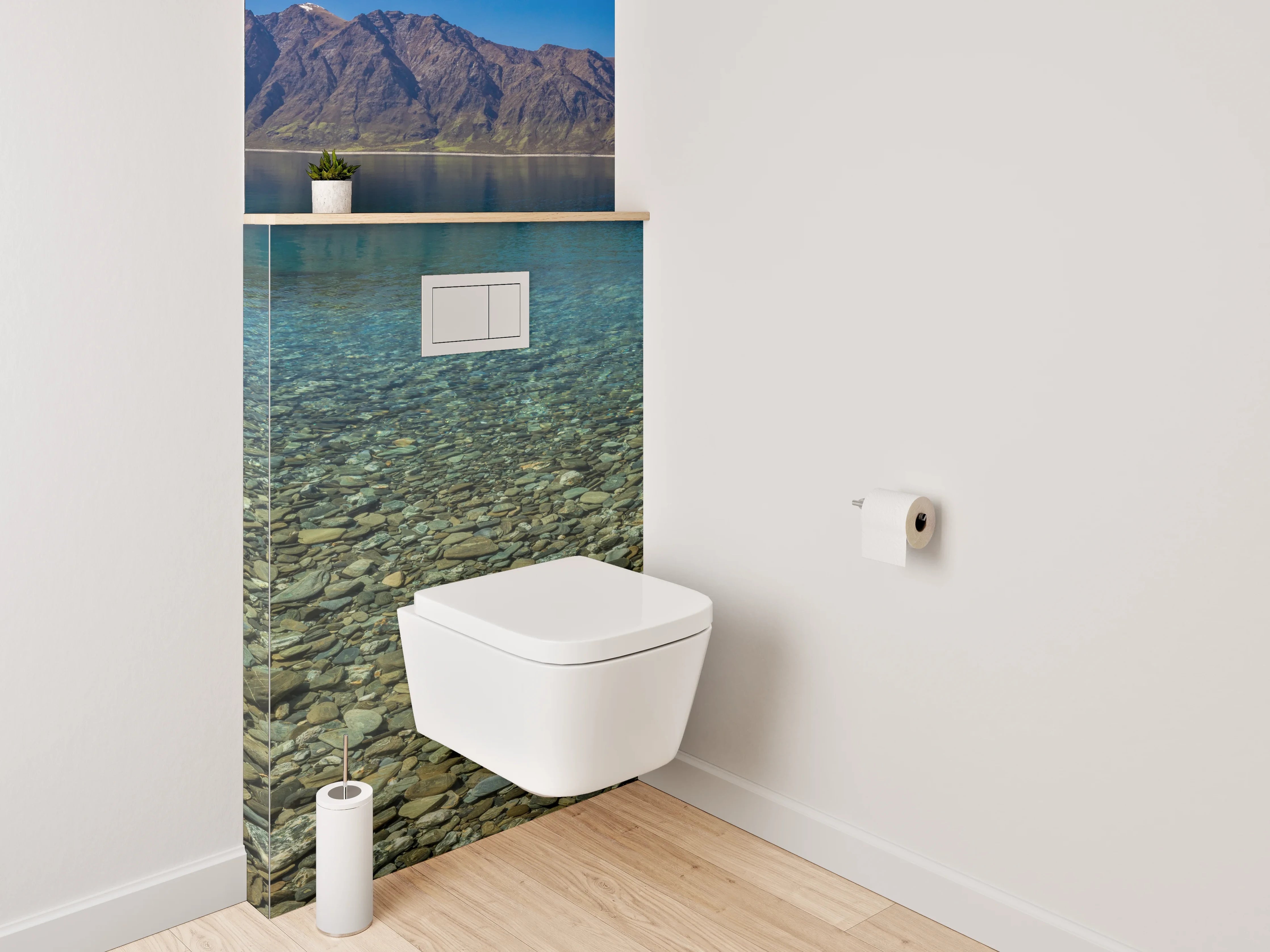WC-Rückwand - Grauschimmernde Stille am Bergsee