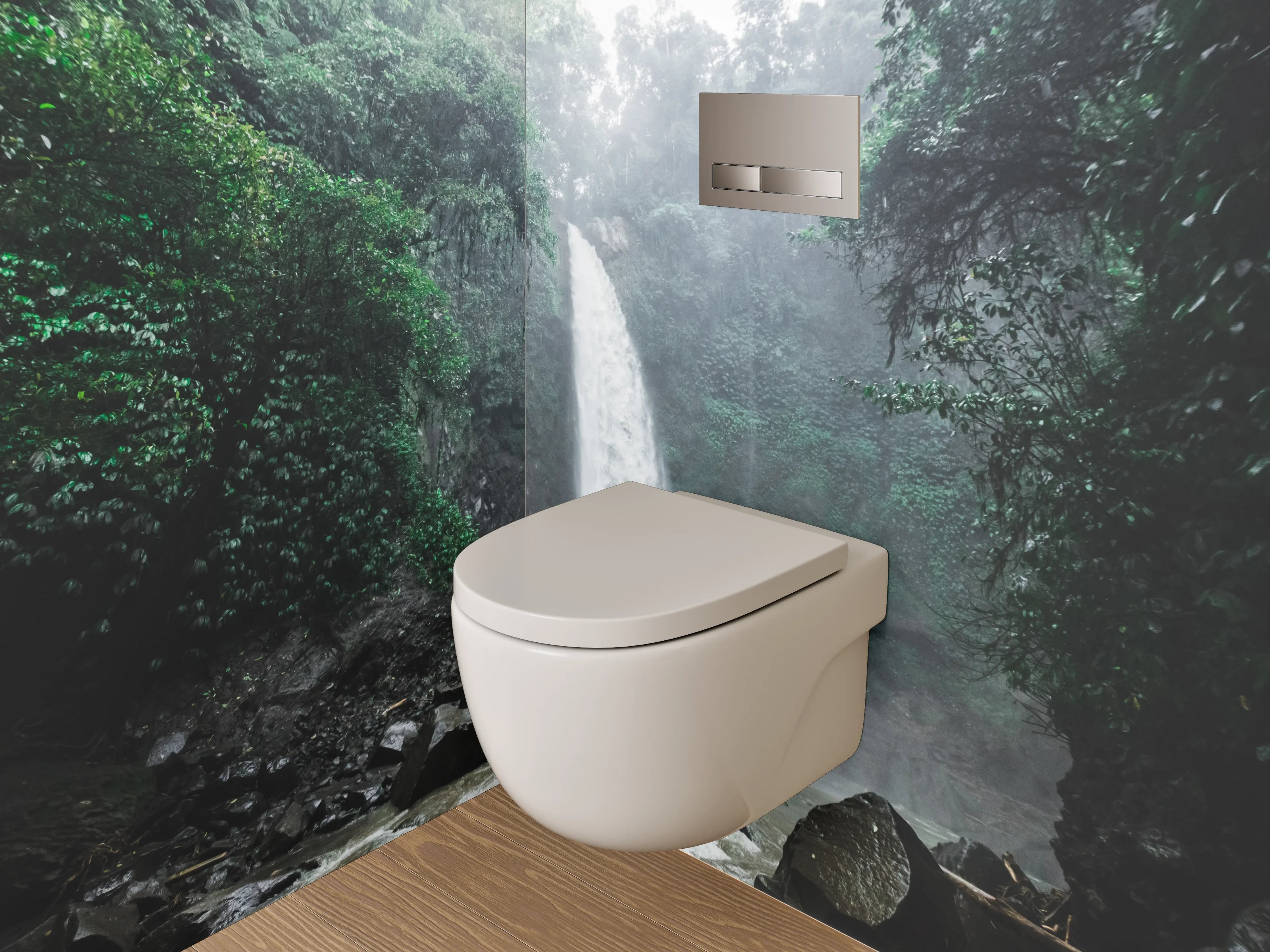 WC-Rückwand - Grauschimmernde Wasserfälle im Nebelwald