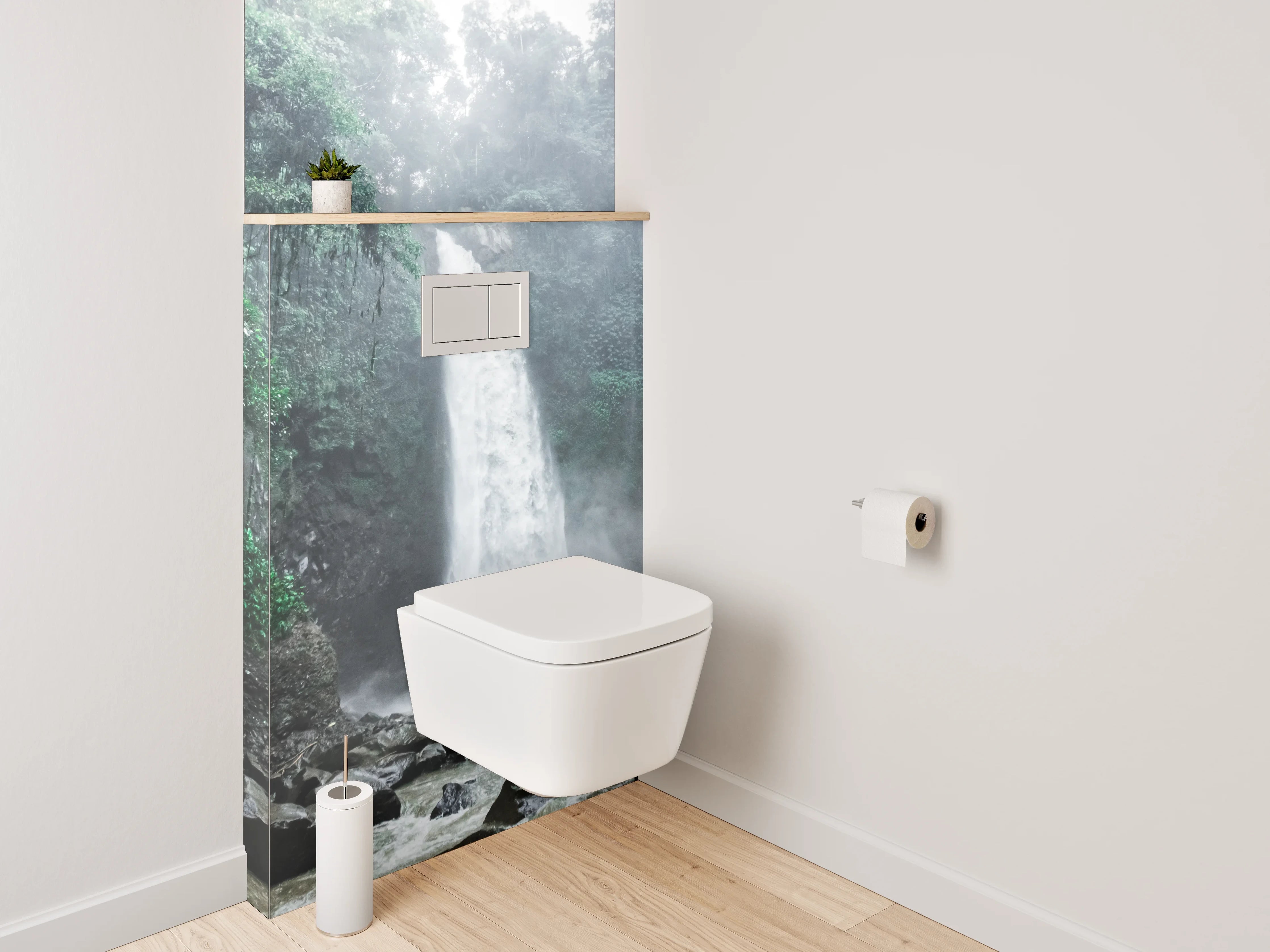 WC-Rückwand - Grauschimmernde Wasserfälle im Nebelwald