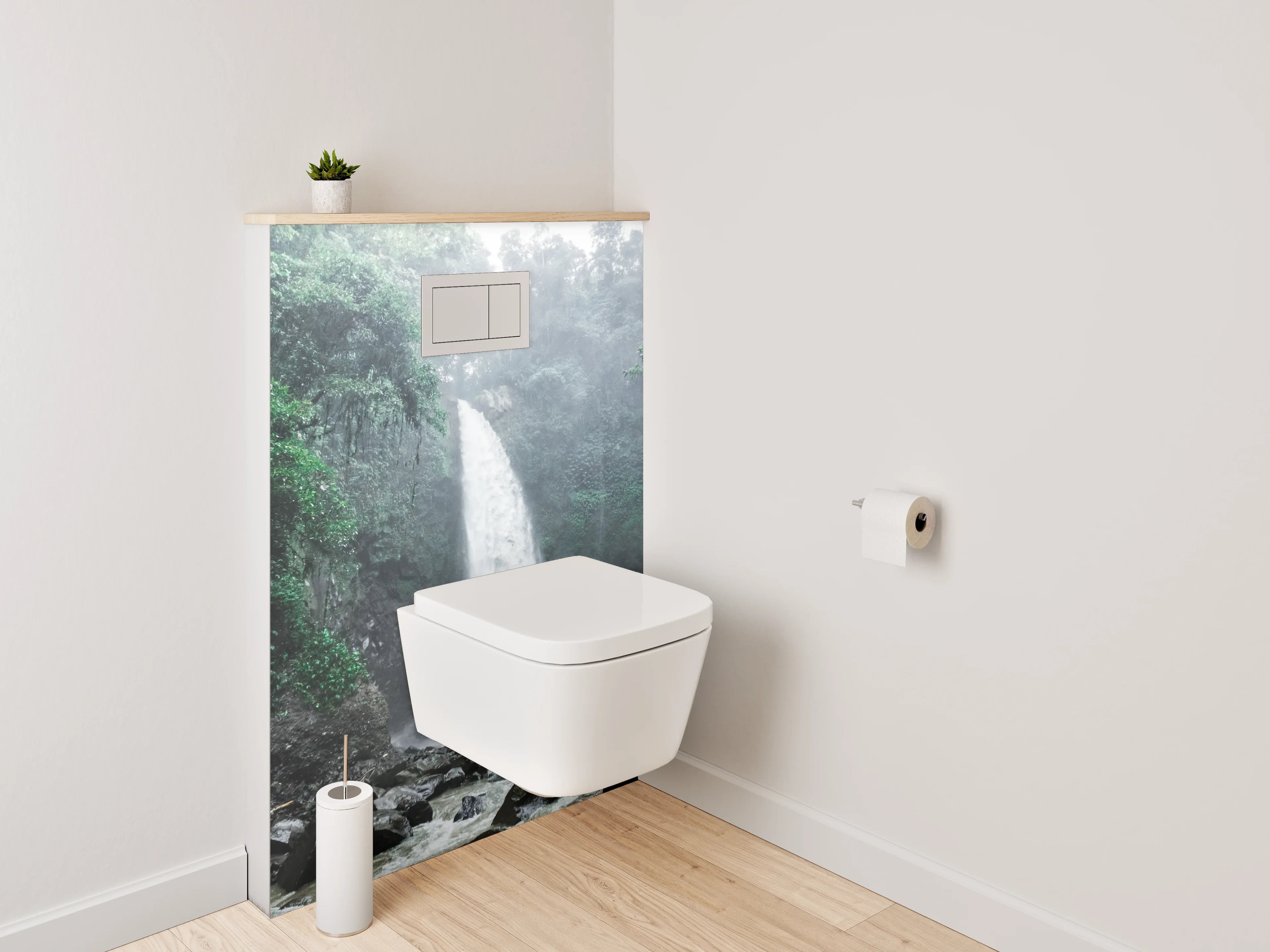 WC-Rückwand - Grauschimmernde Wasserfälle im Nebelwald