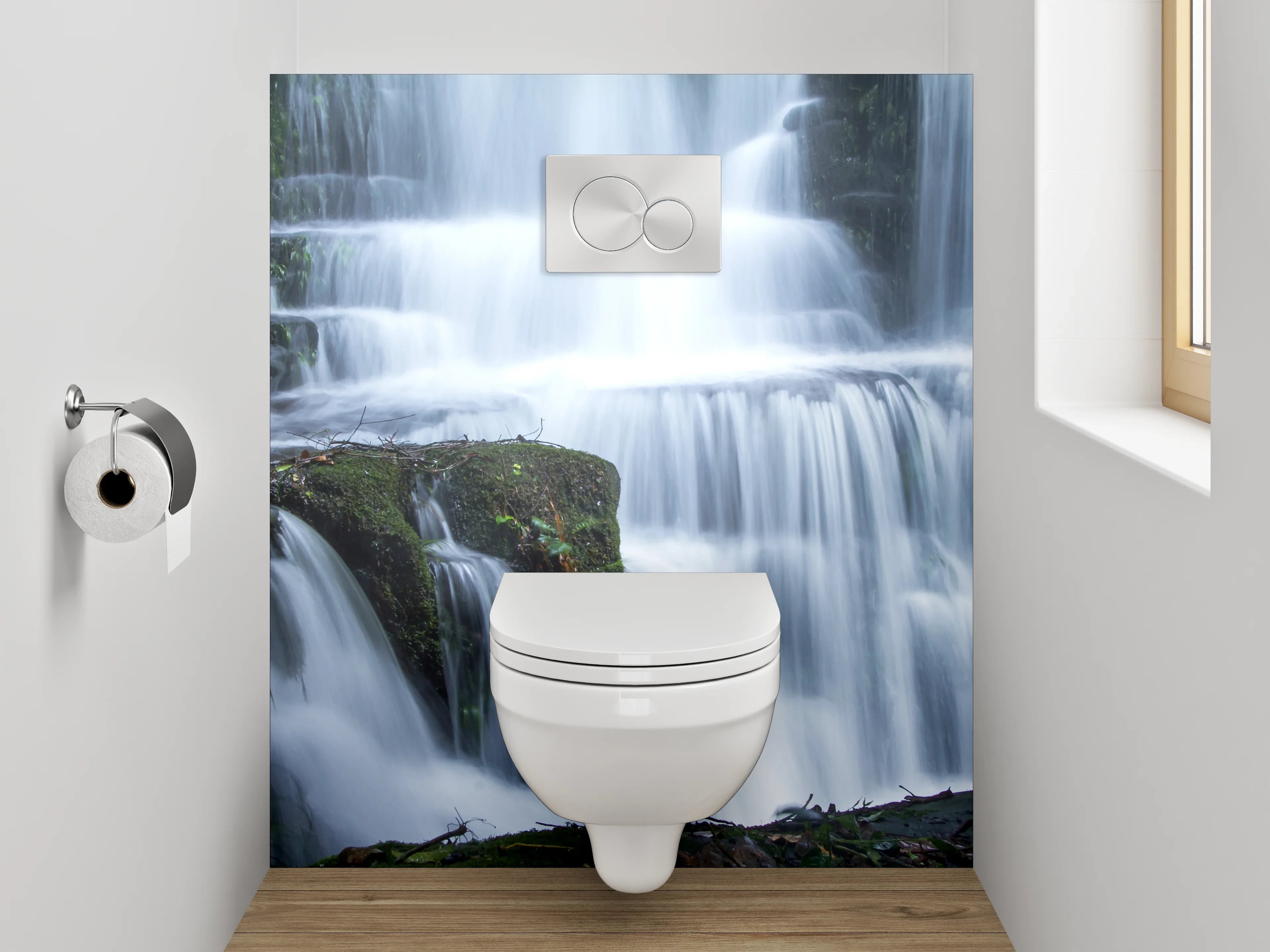 WC-Rückwand - Grauschimmernde Wasserfallträume