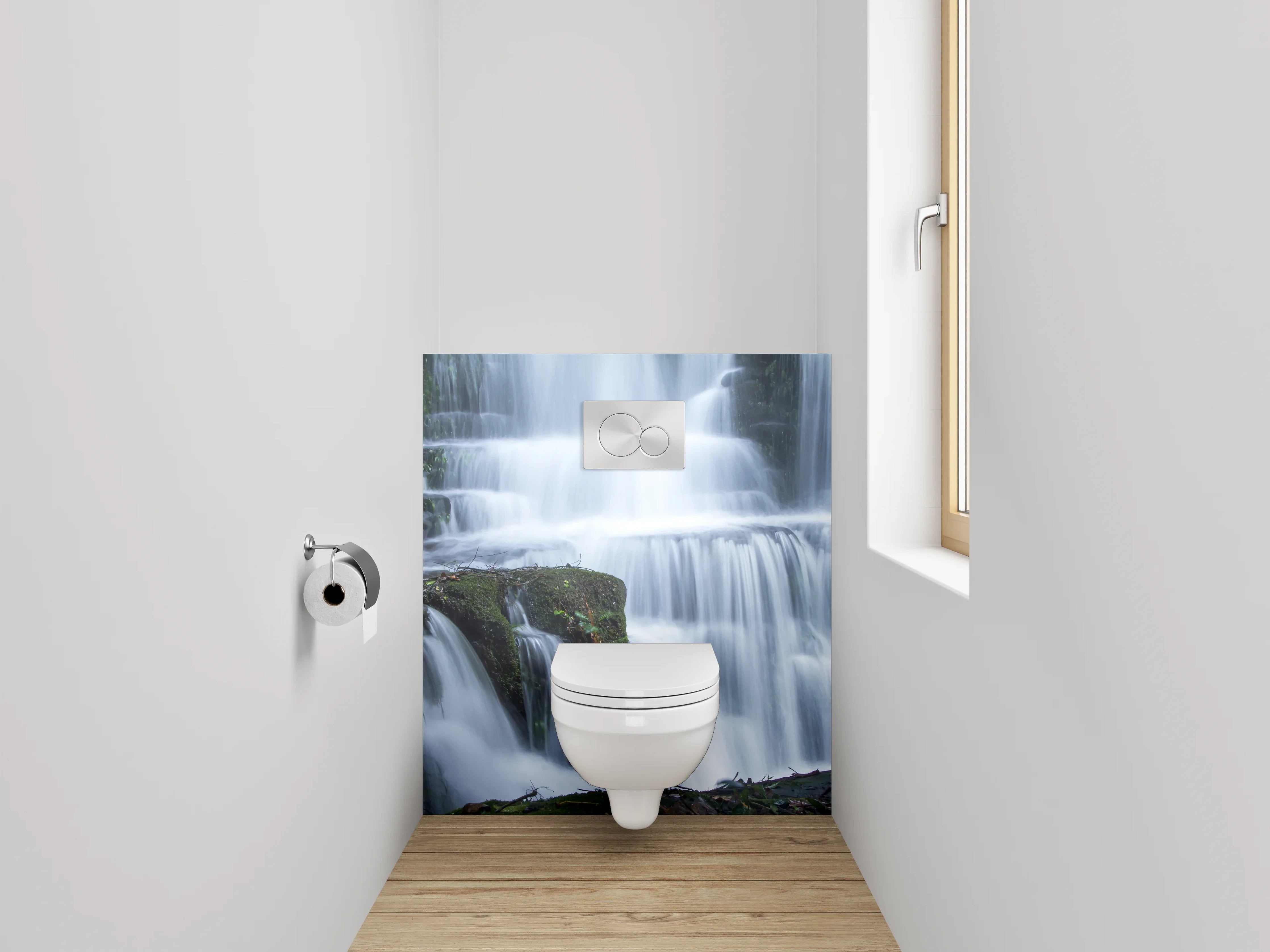 WC-Rückwand - Grauschimmernde Wasserfallträume