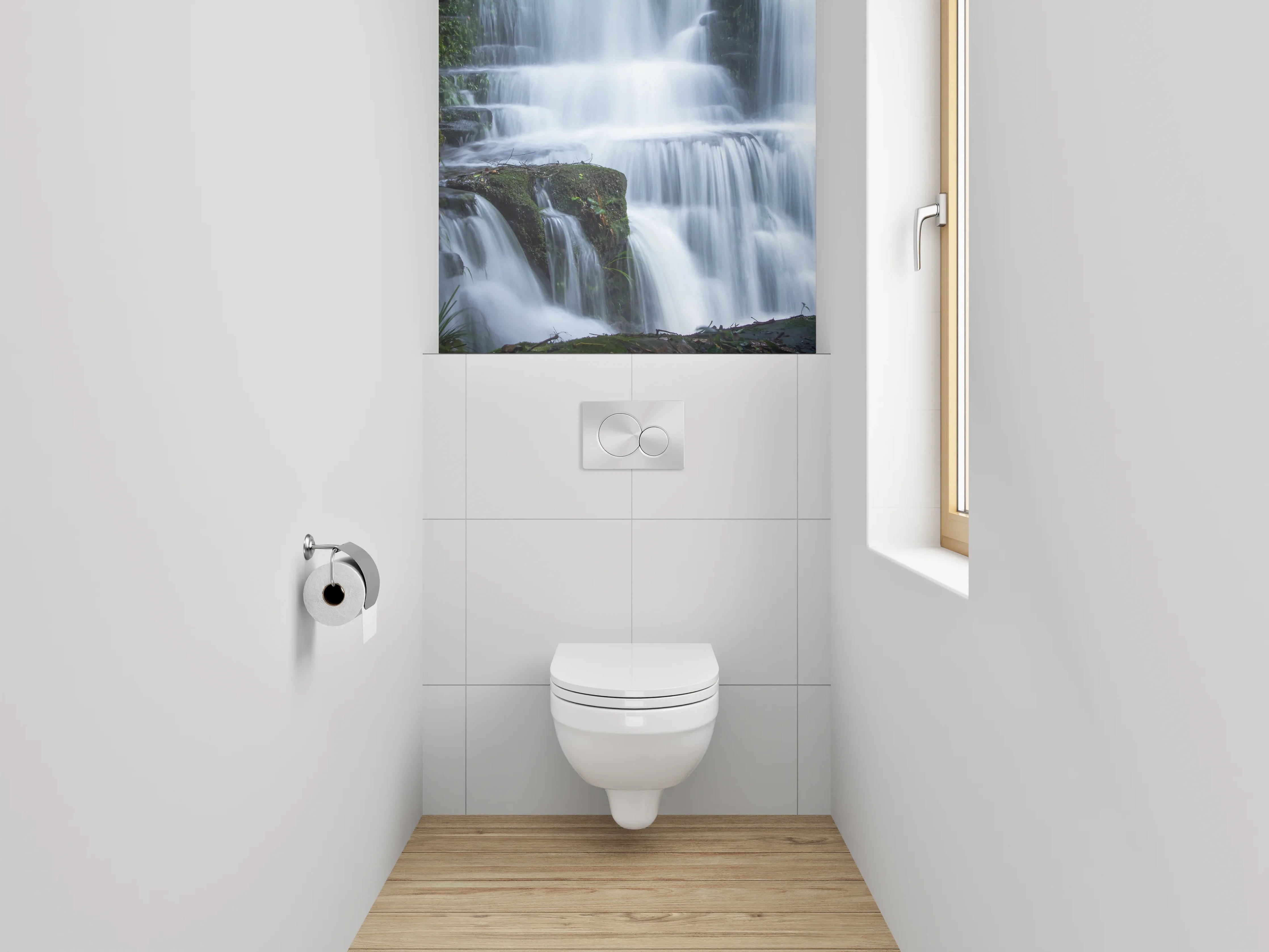 WC-Rückwand - Grauschimmernde Wasserfallträume