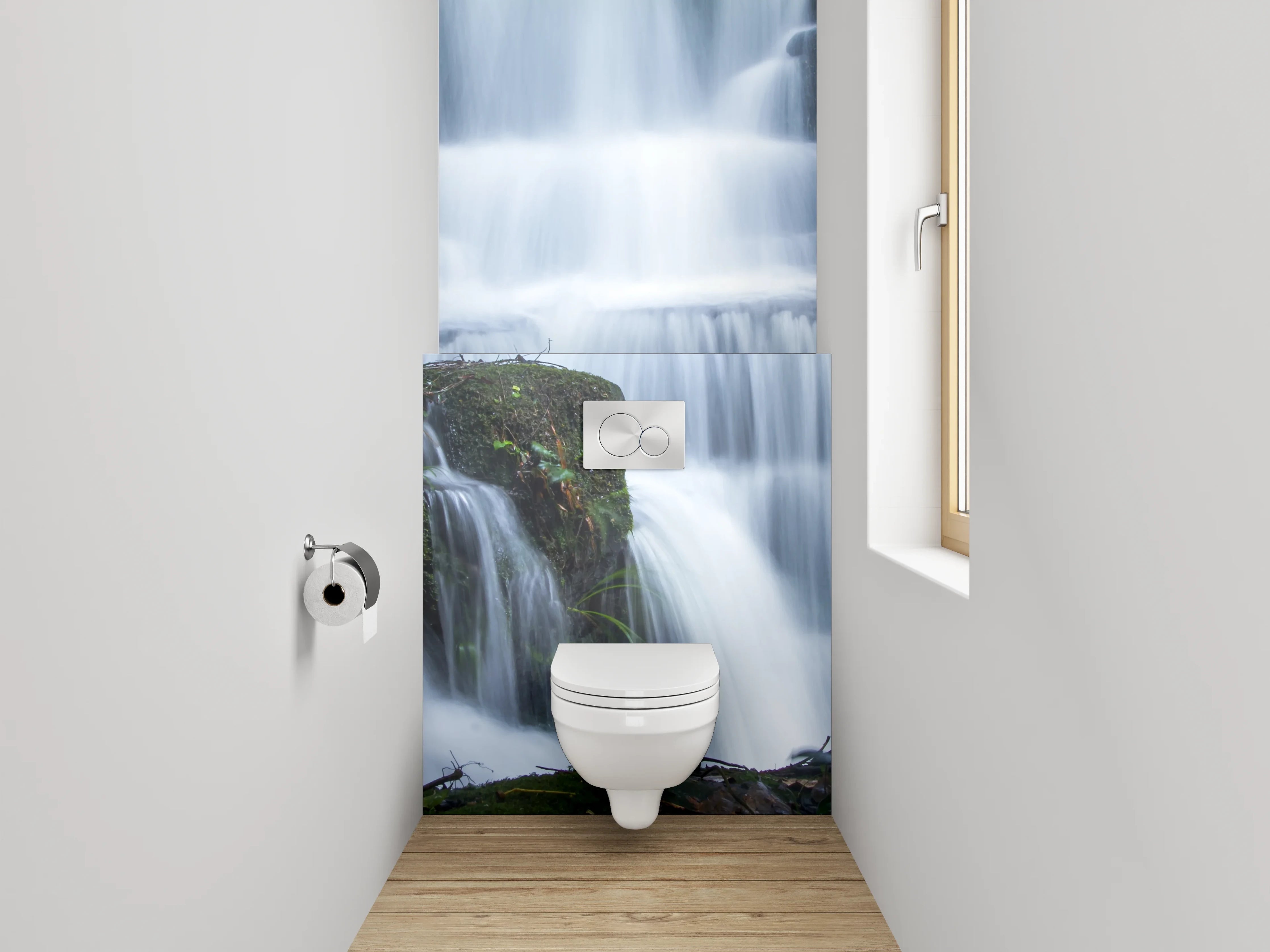 WC-Rückwand - Grauschimmernde Wasserfallträume