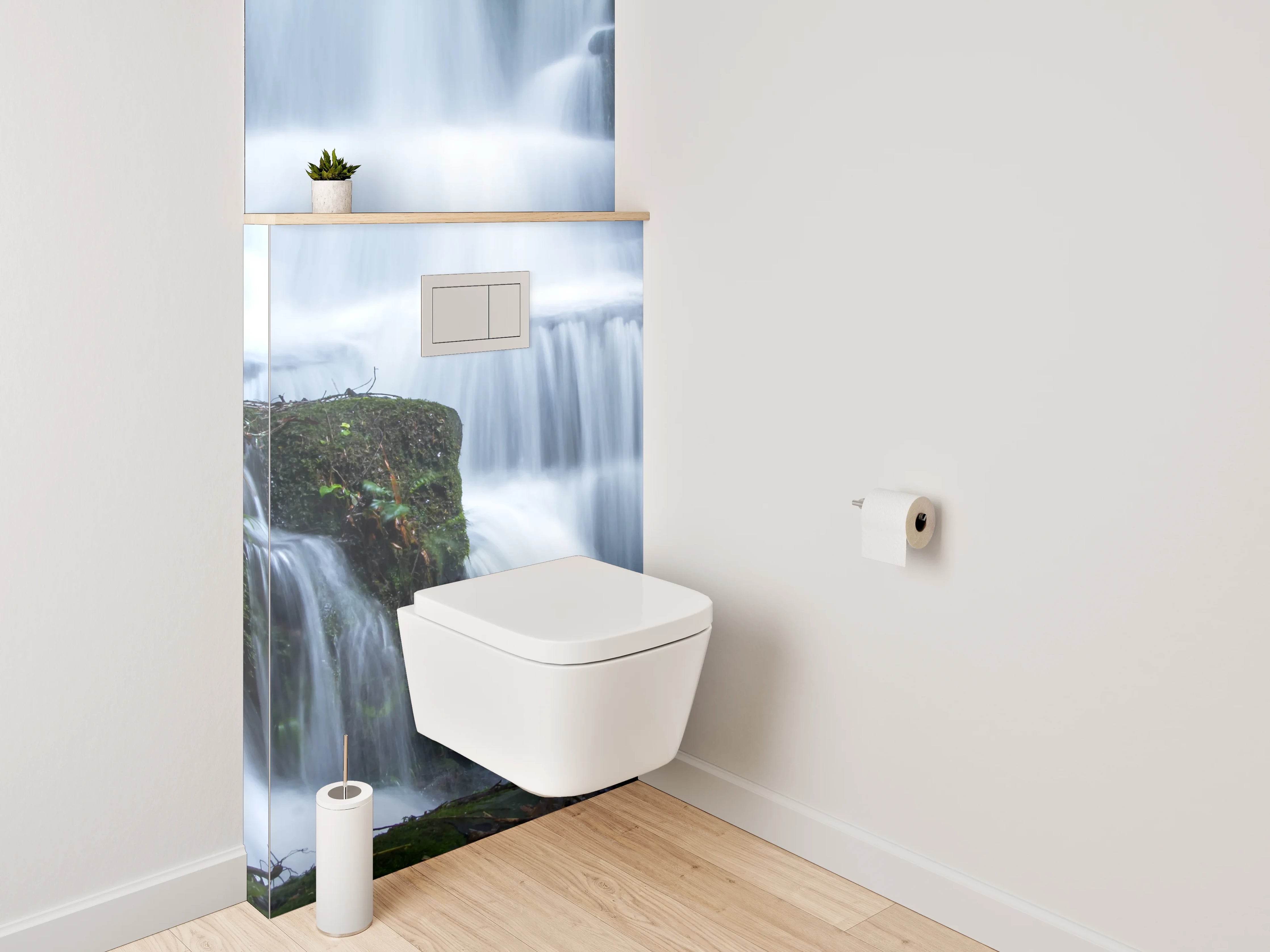 WC-Rückwand - Grauschimmernde Wasserfallträume