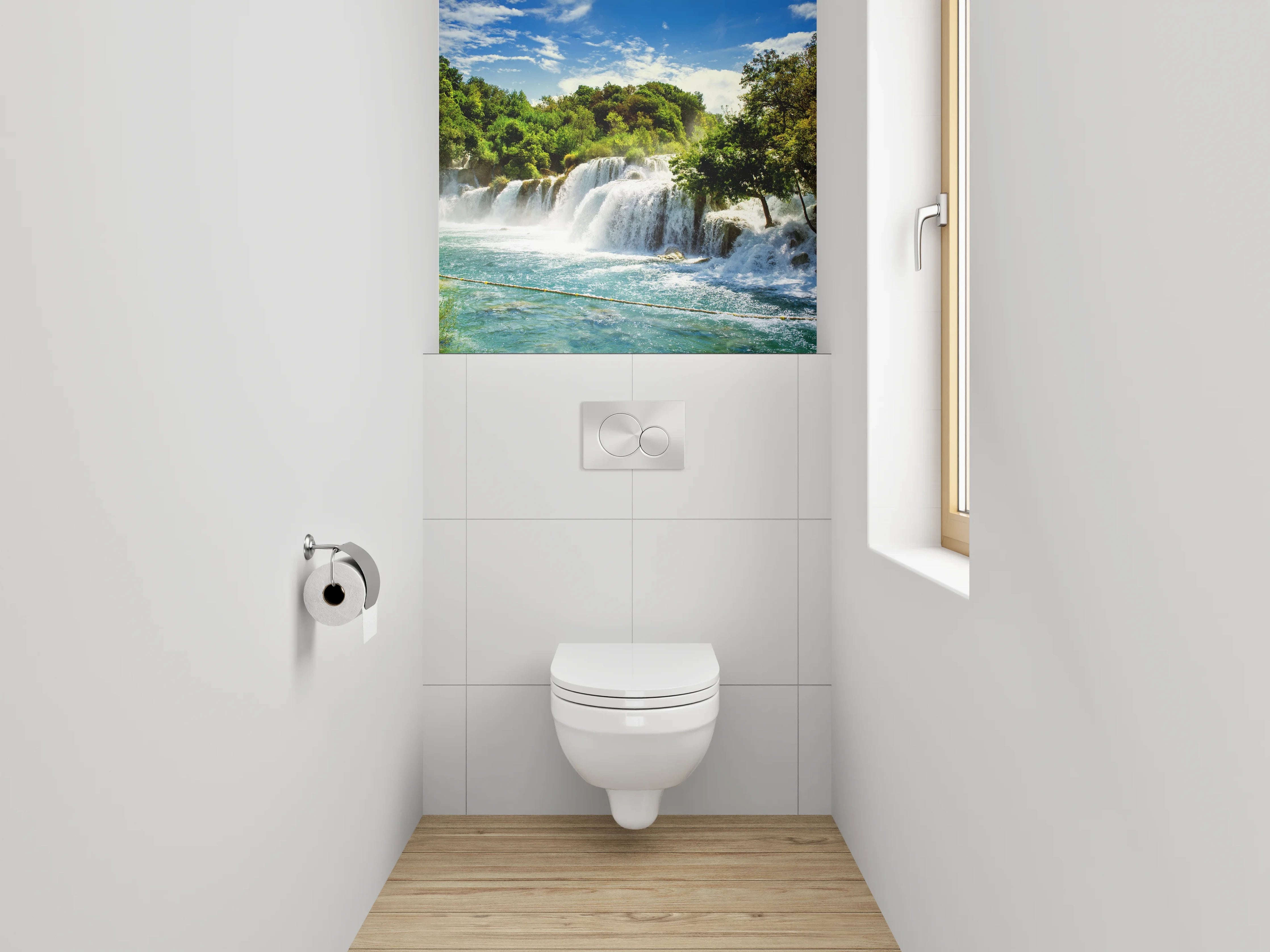 WC-Rückwand - Grauschimmernde Wasserklänge im Weiß