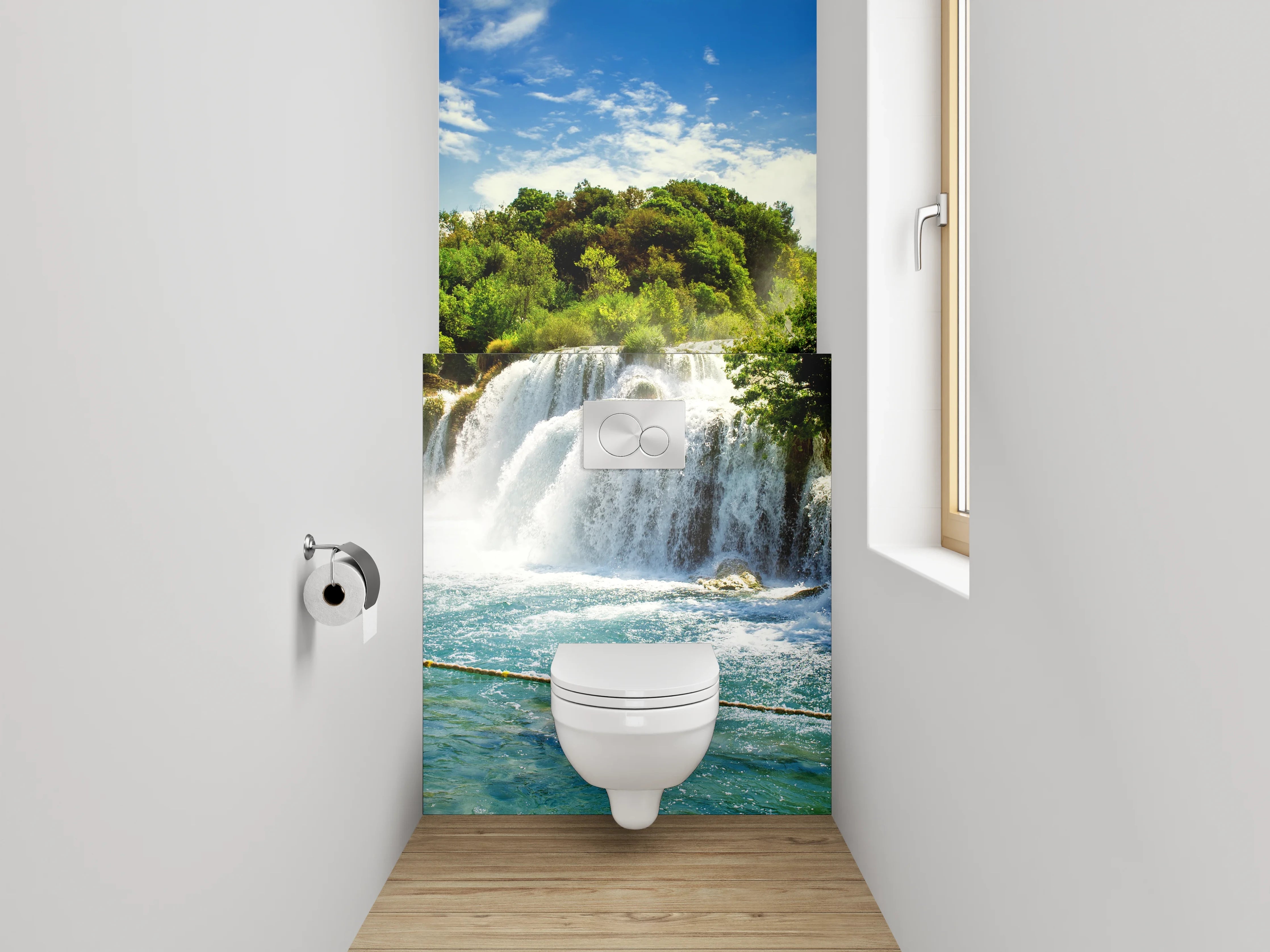 WC-Rückwand - Grauschimmernde Wasserklänge im Weiß