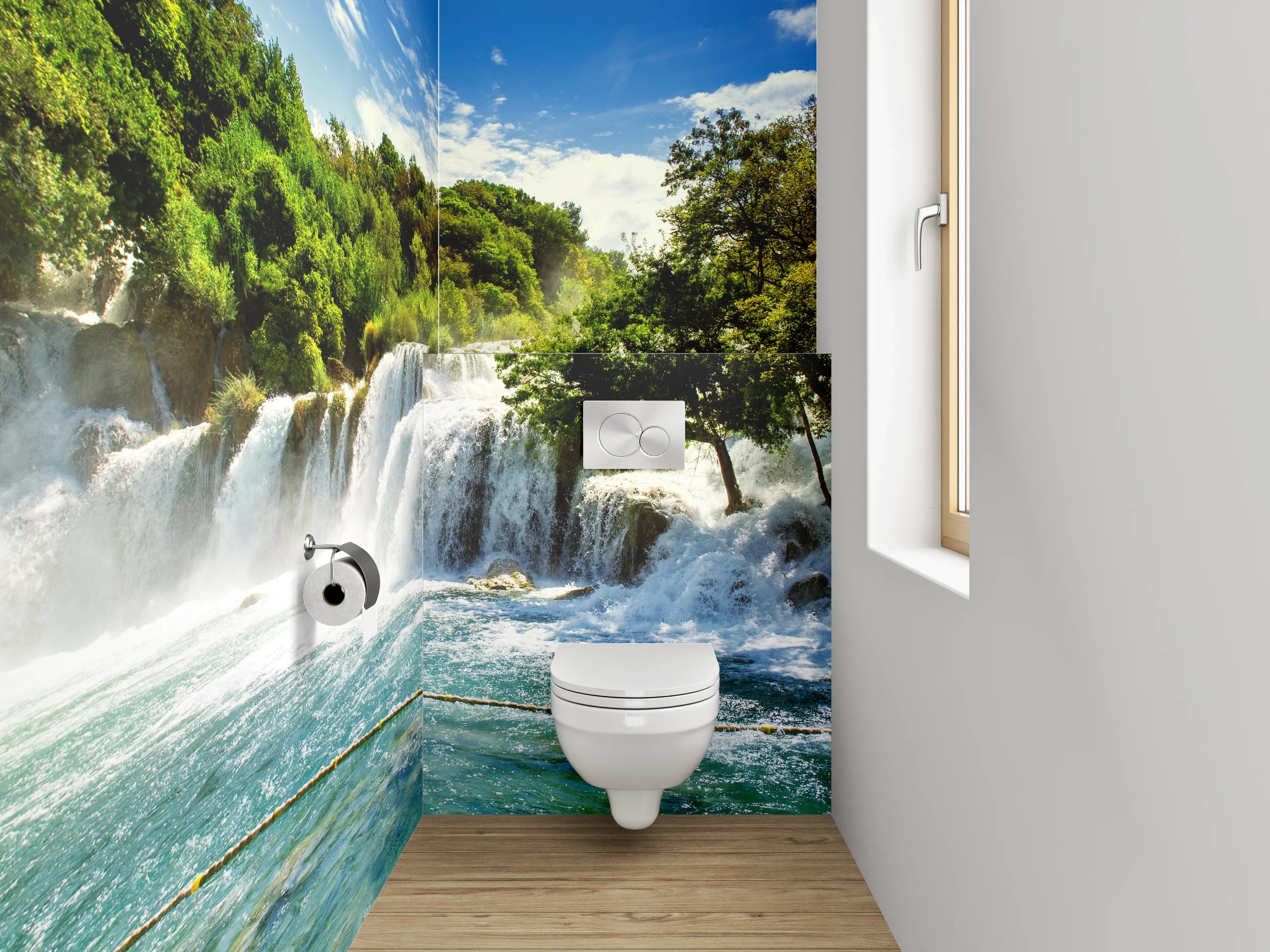 WC-Rückwand - Grauschimmernde Wasserklänge im Weiß