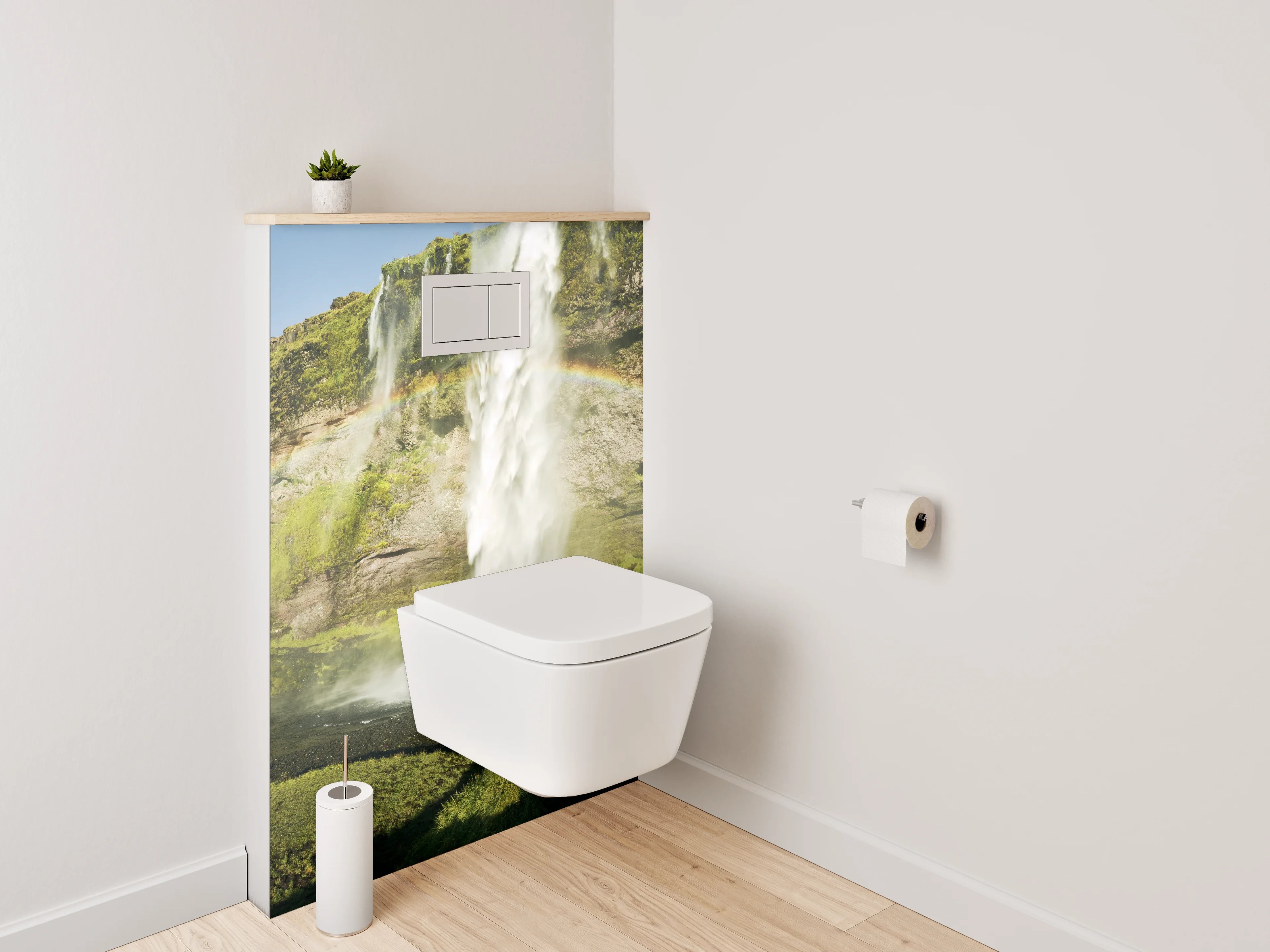 WC-Rückwand - Grauschimmernde Wasserpracht im Lichtspiel