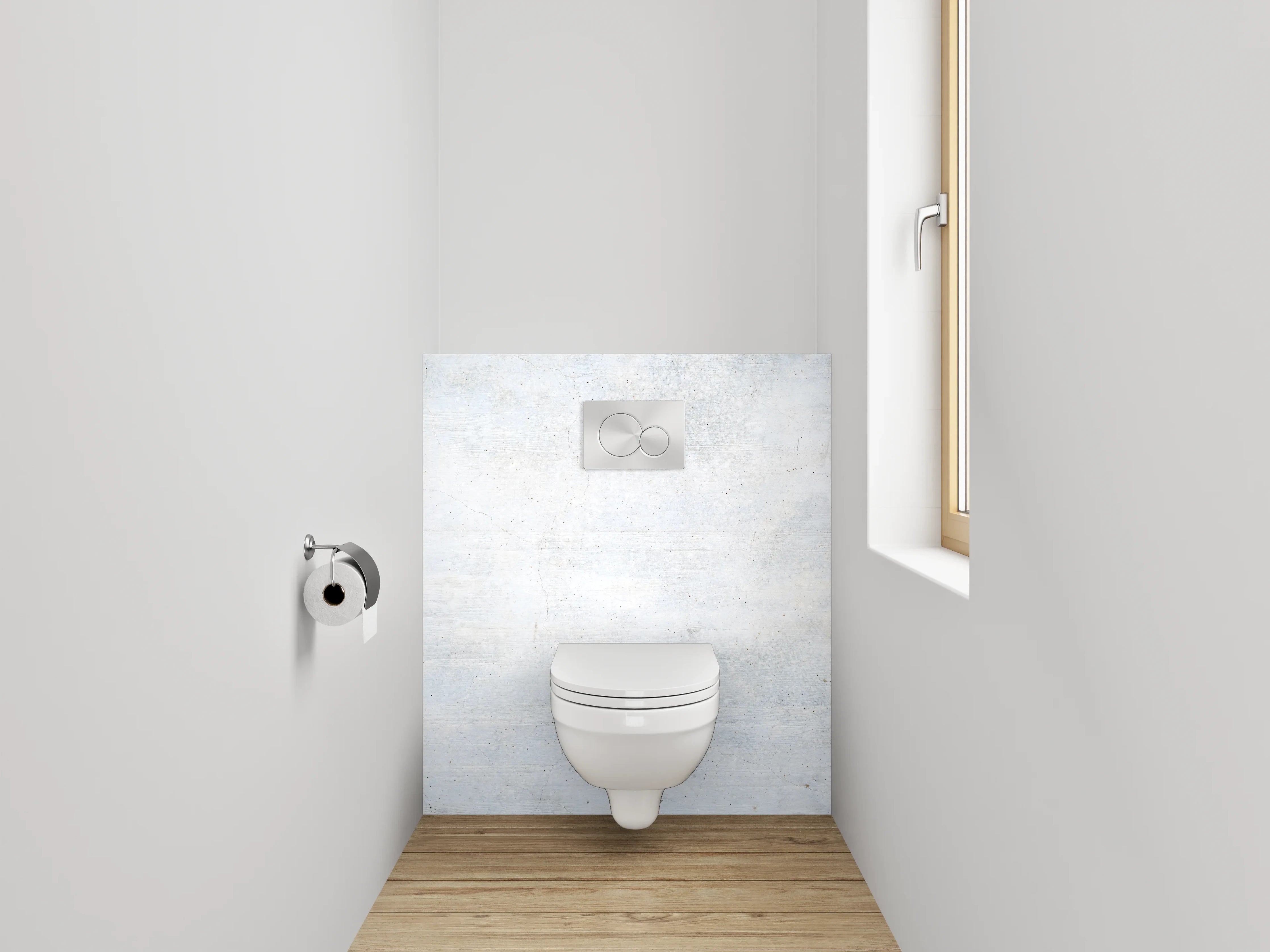 WC-Rückwand - Grauschimmernde Weißbeton-Ästhetik