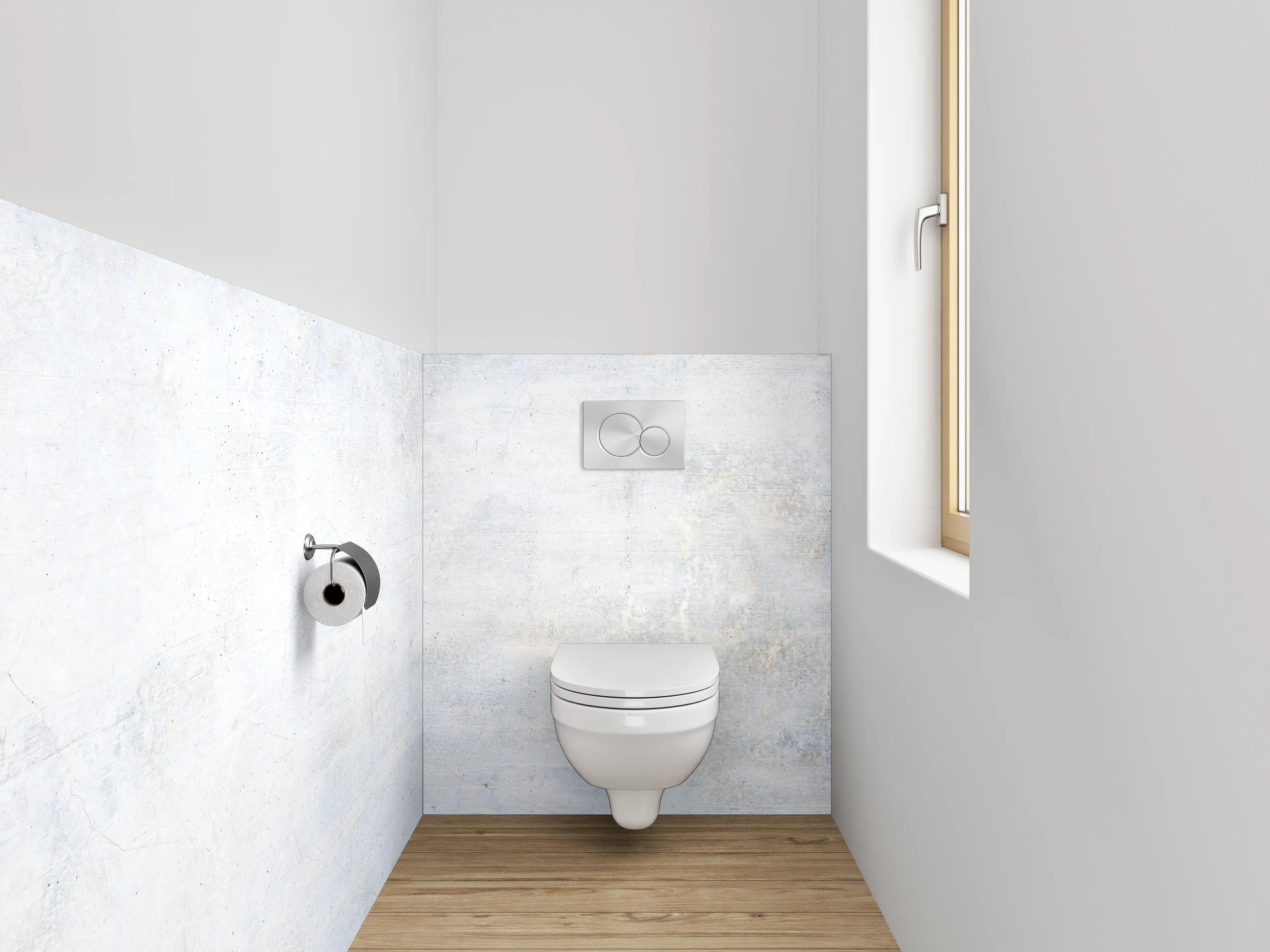 WC-Rückwand - Grauschimmernde Weißbeton-Ästhetik