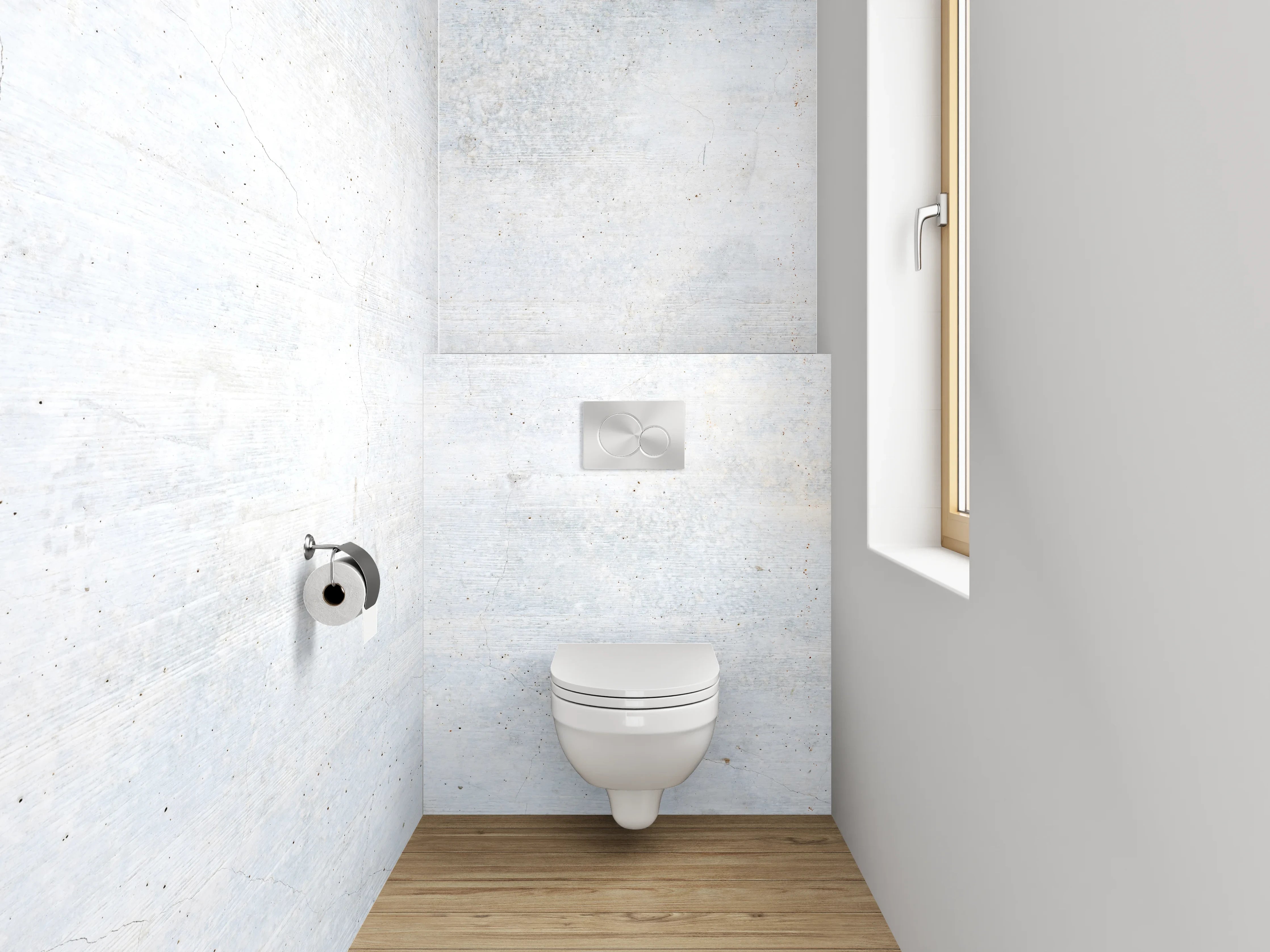 WC-Rückwand - Grauschimmernde Weißbeton-Ästhetik