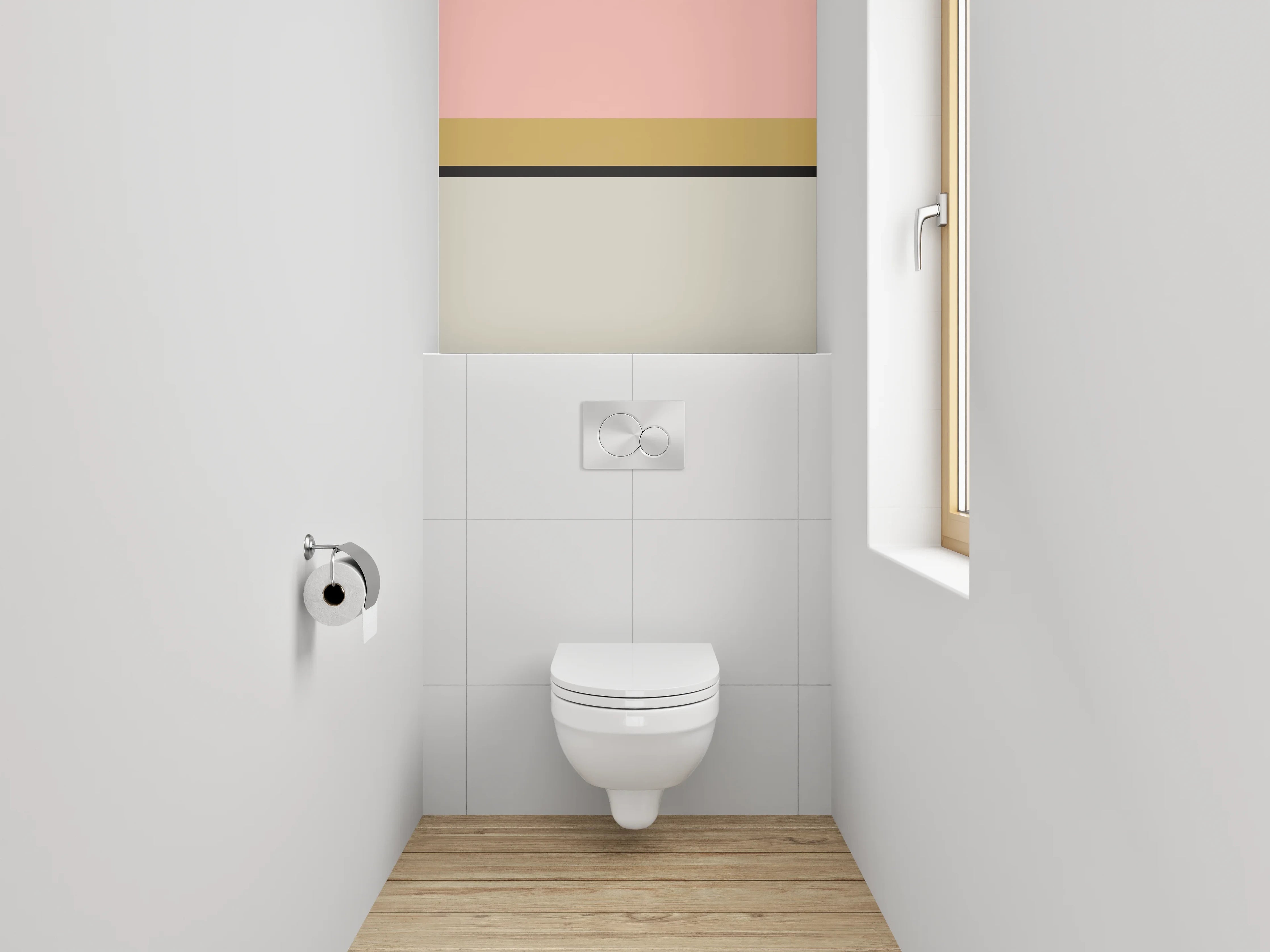 WC-Rückwand - Grauschimmernde Weißflächen-Komposition