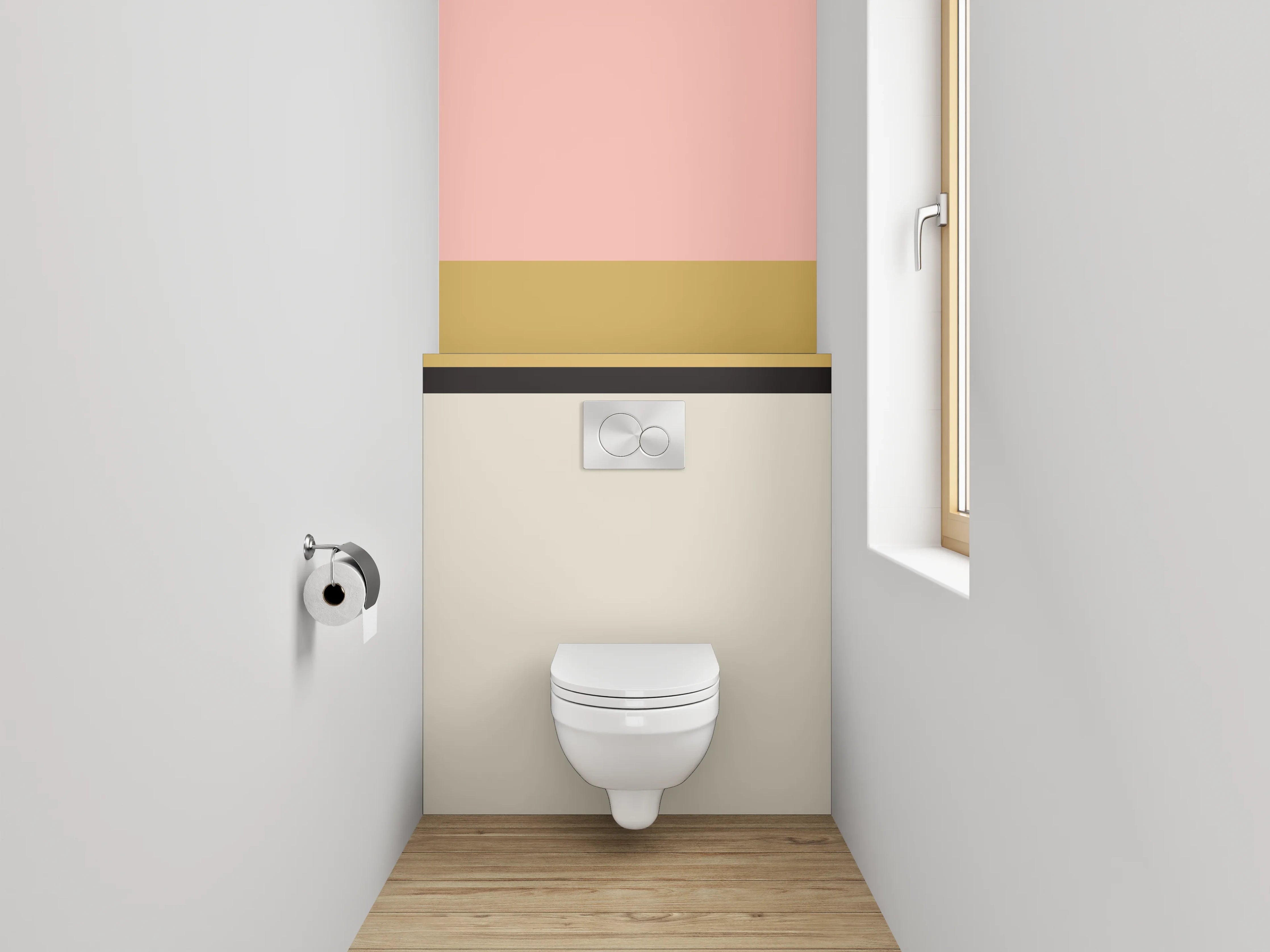 WC-Rückwand - Grauschimmernde Weißflächen-Komposition