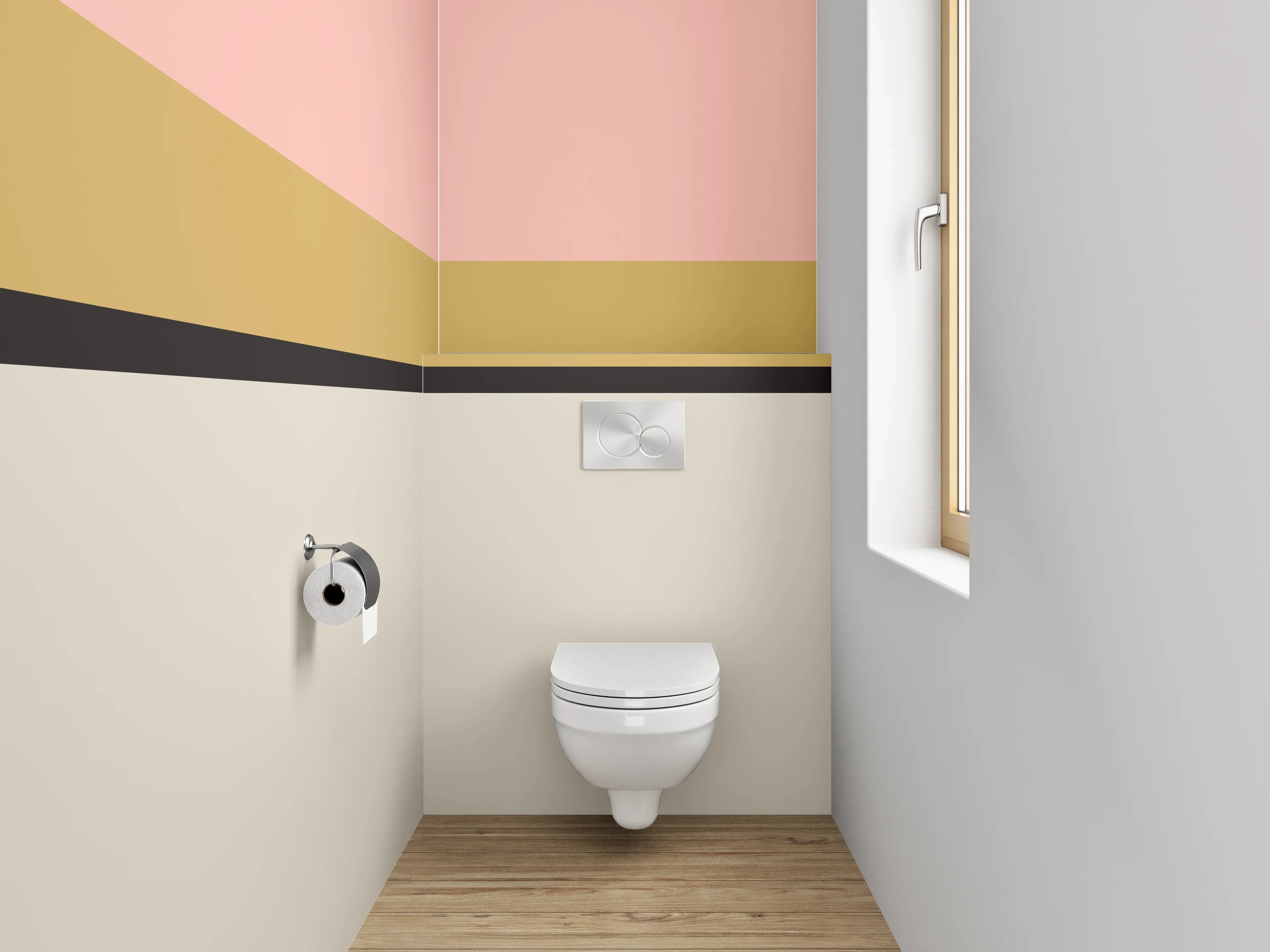 WC-Rückwand - Grauschimmernde Weißflächen-Komposition