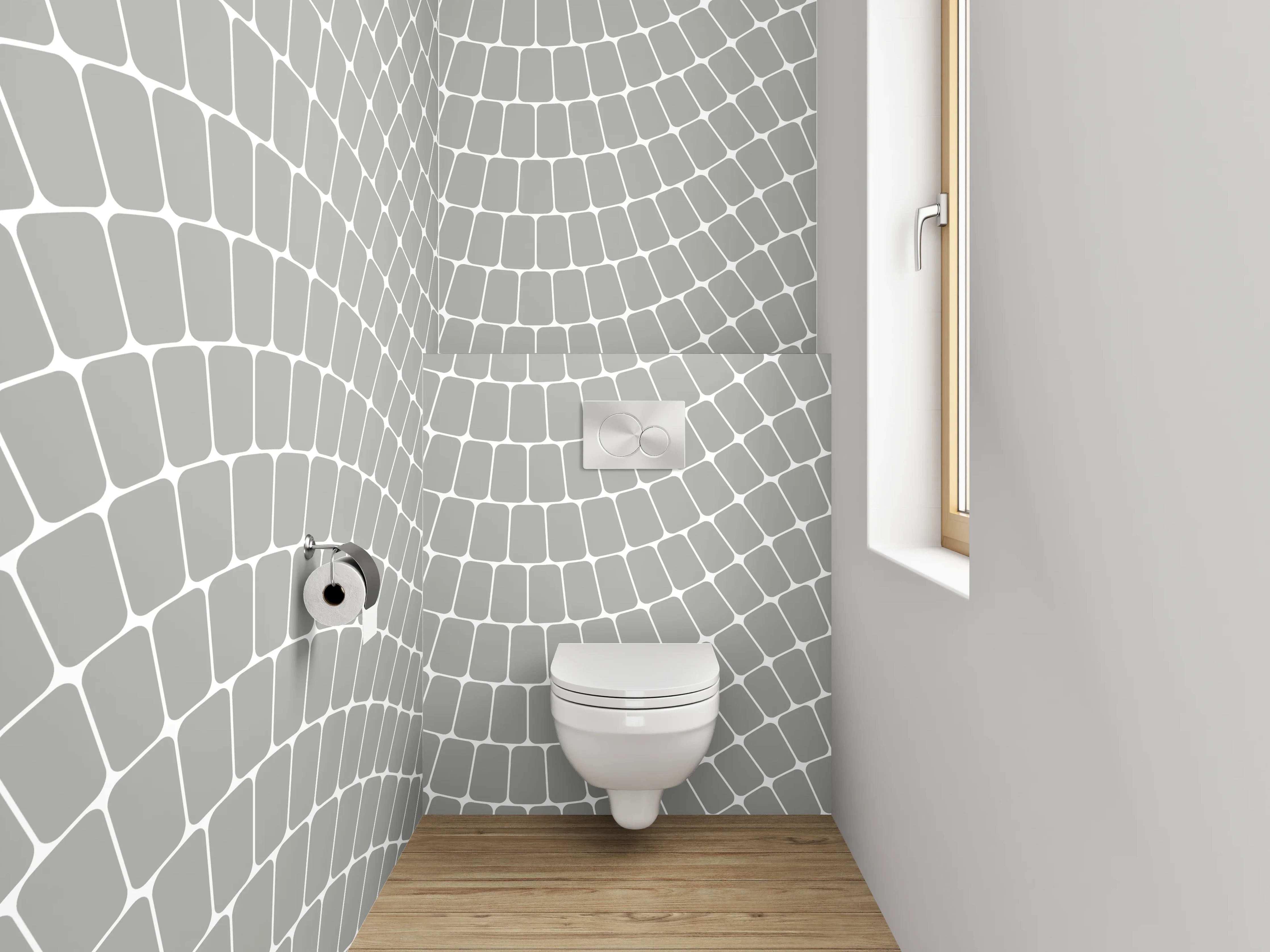 WC-Rückwand - Grauschimmernde Wellen auf Weiß