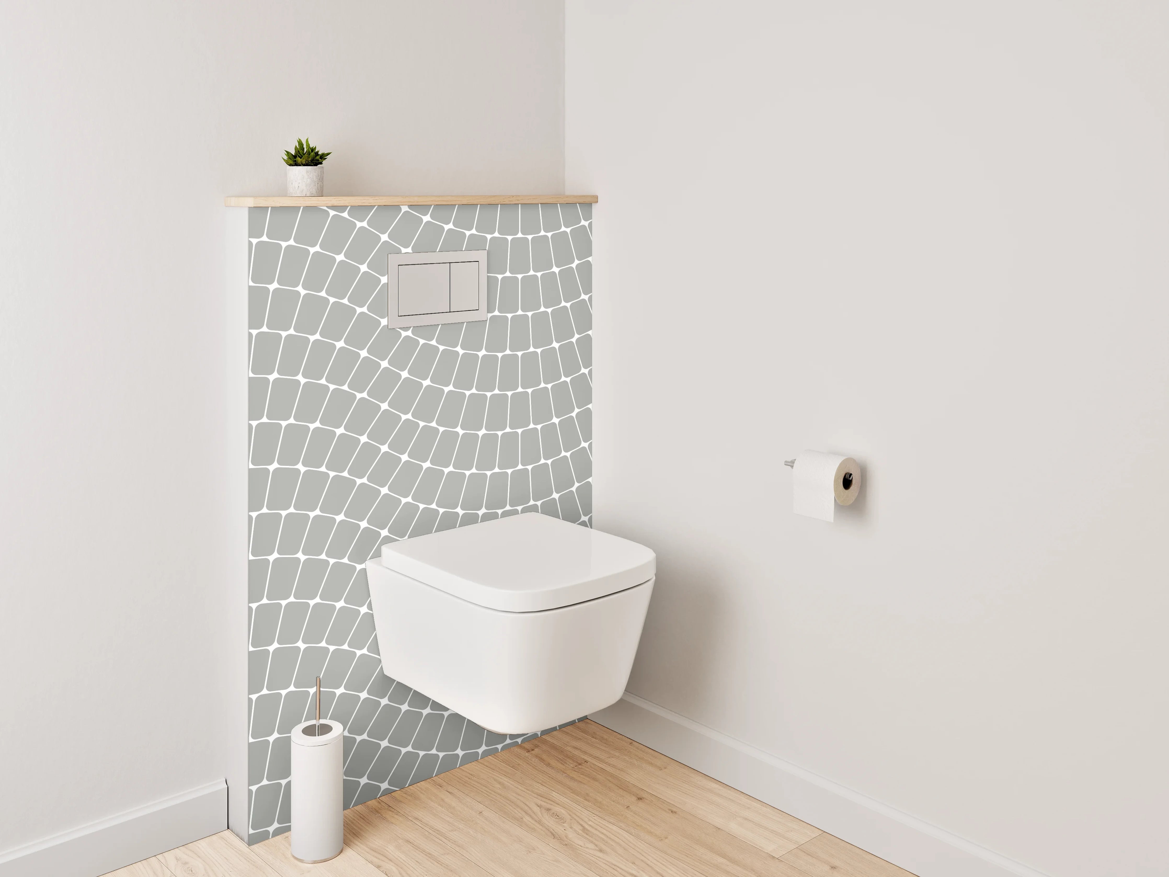WC-Rückwand - Grauschimmernde Wellen auf Weiß