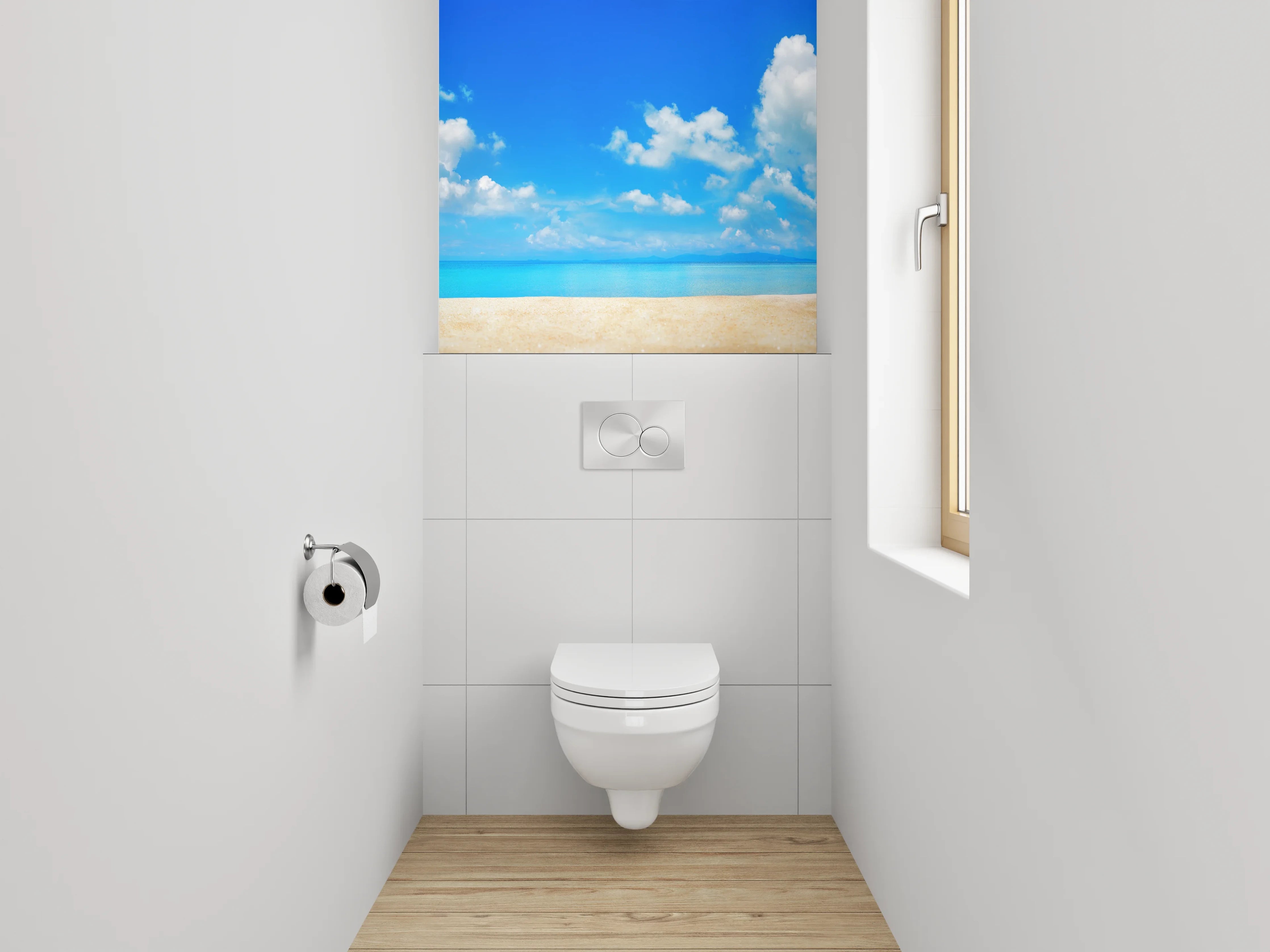 WC-Rückwand - Grauschimmernde Wellen im weißen Licht