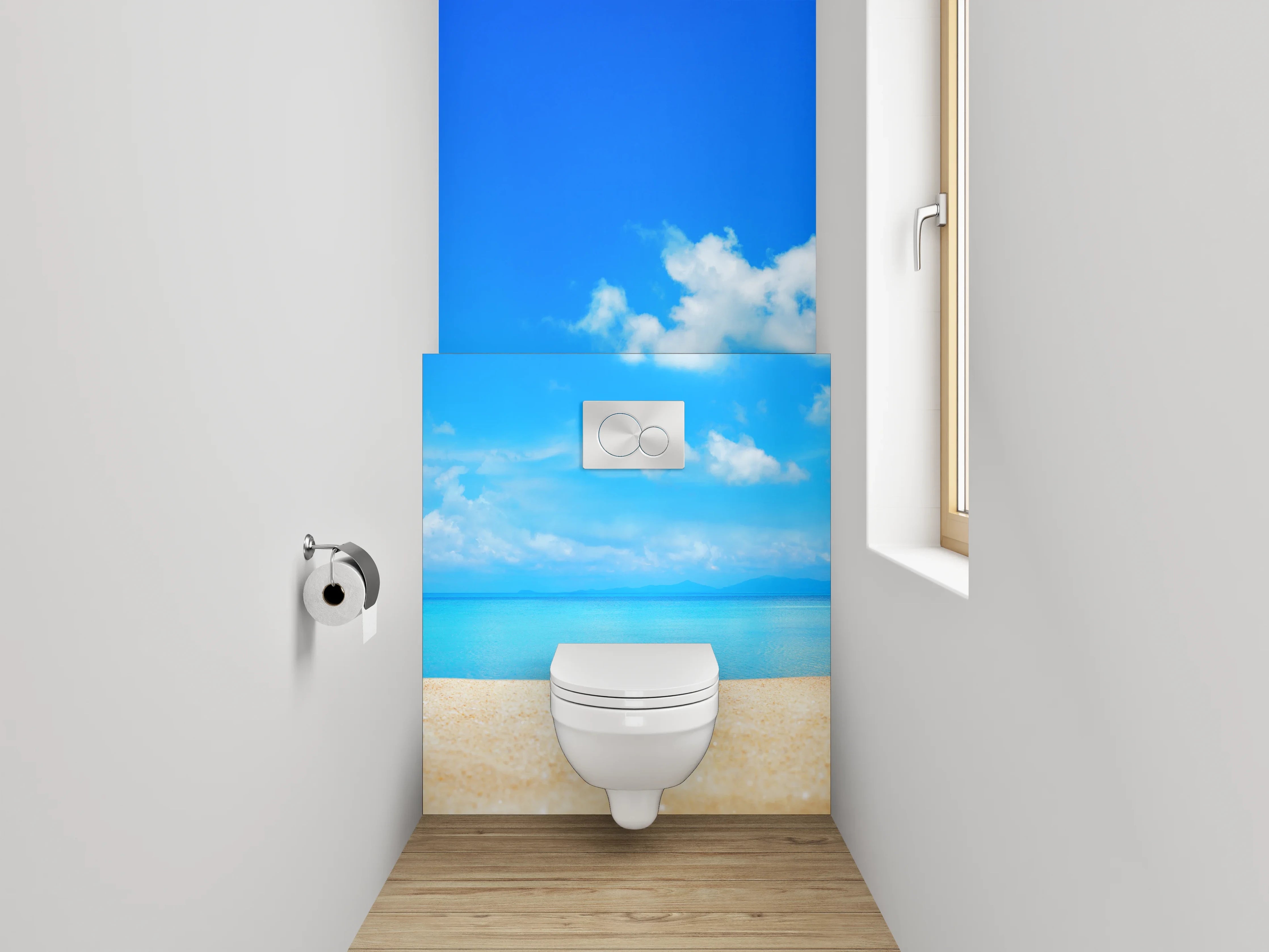 WC-Rückwand - Grauschimmernde Wellen im weißen Licht