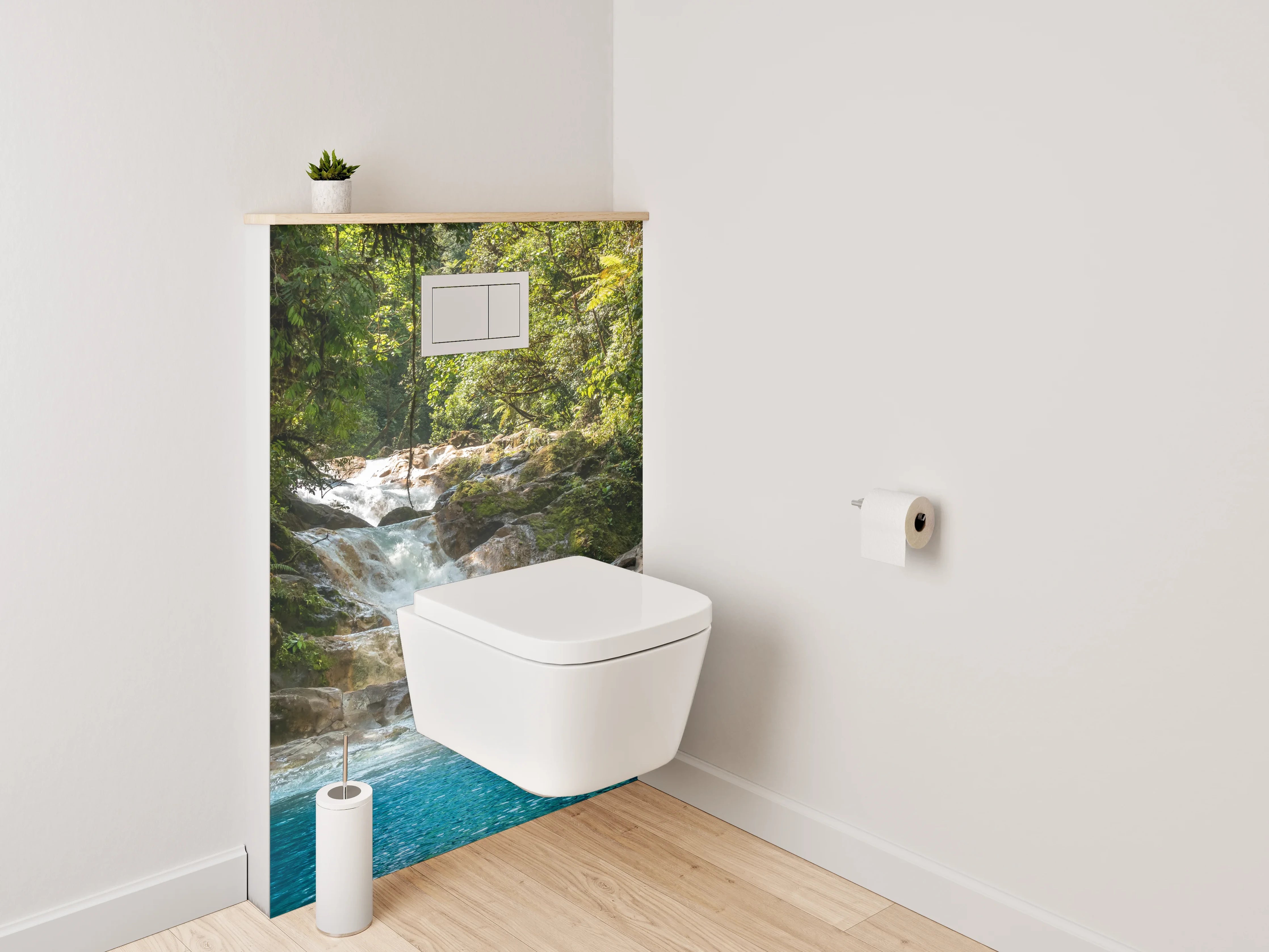 WC-Rückwand - Grauschimmernder Wasserfall im weißen Urwald