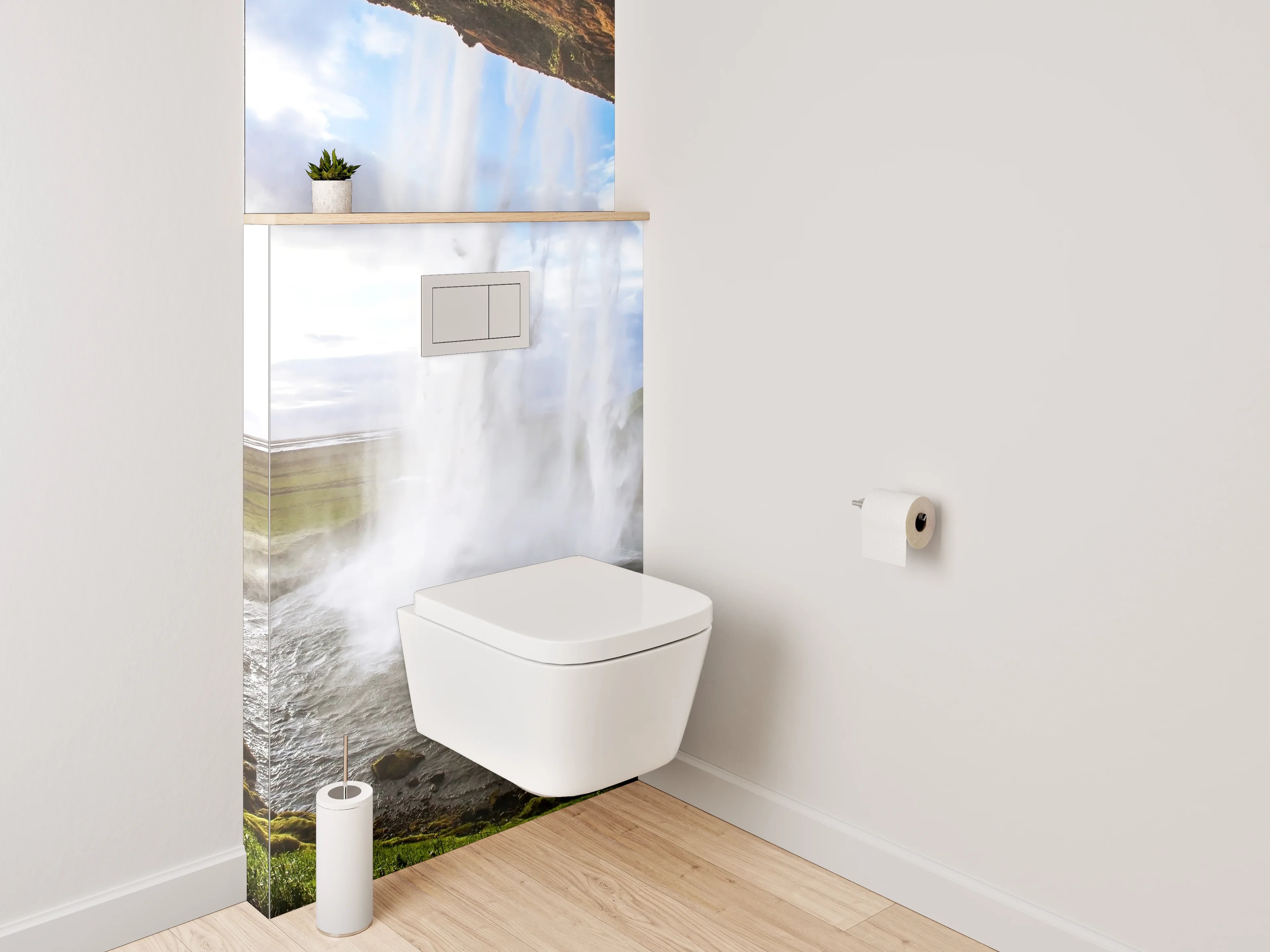 WC-Rückwand - Grauschimmerndes Wasserfall-Panorama Island