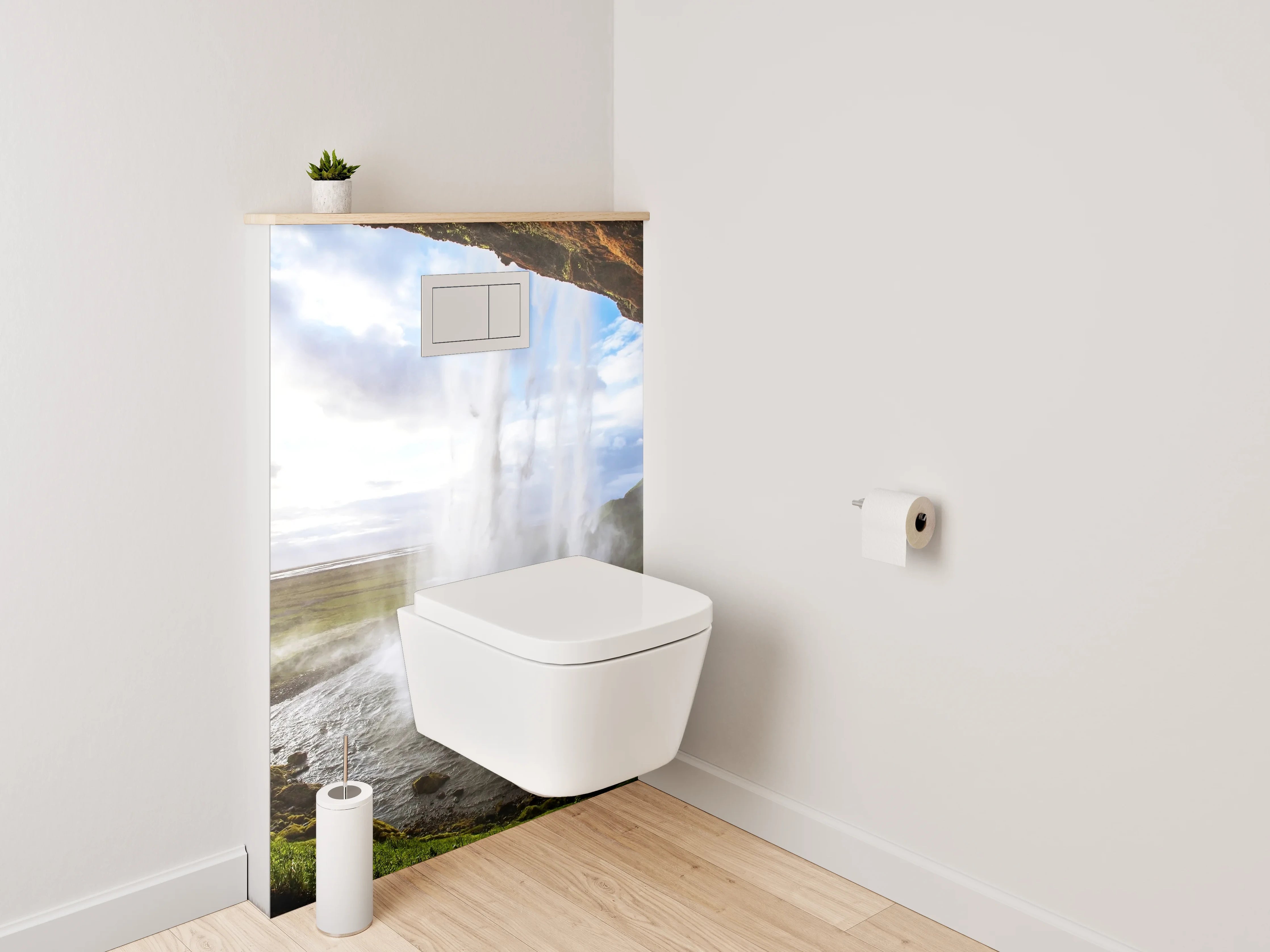 WC-Rückwand - Grauschimmerndes Wasserfall-Panorama Island