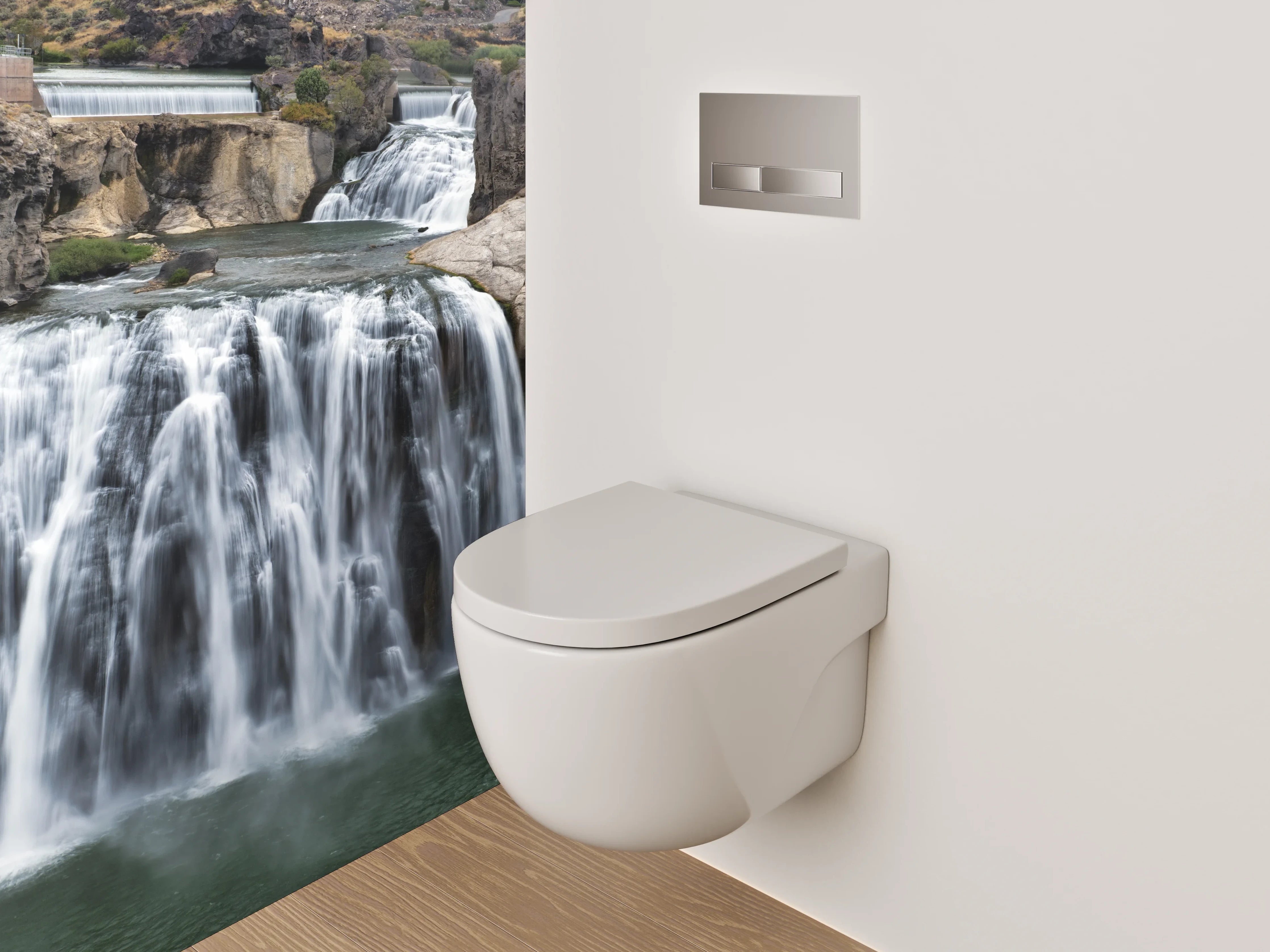 WC-Rückwand - Grauschleier über weißem Wasserfall