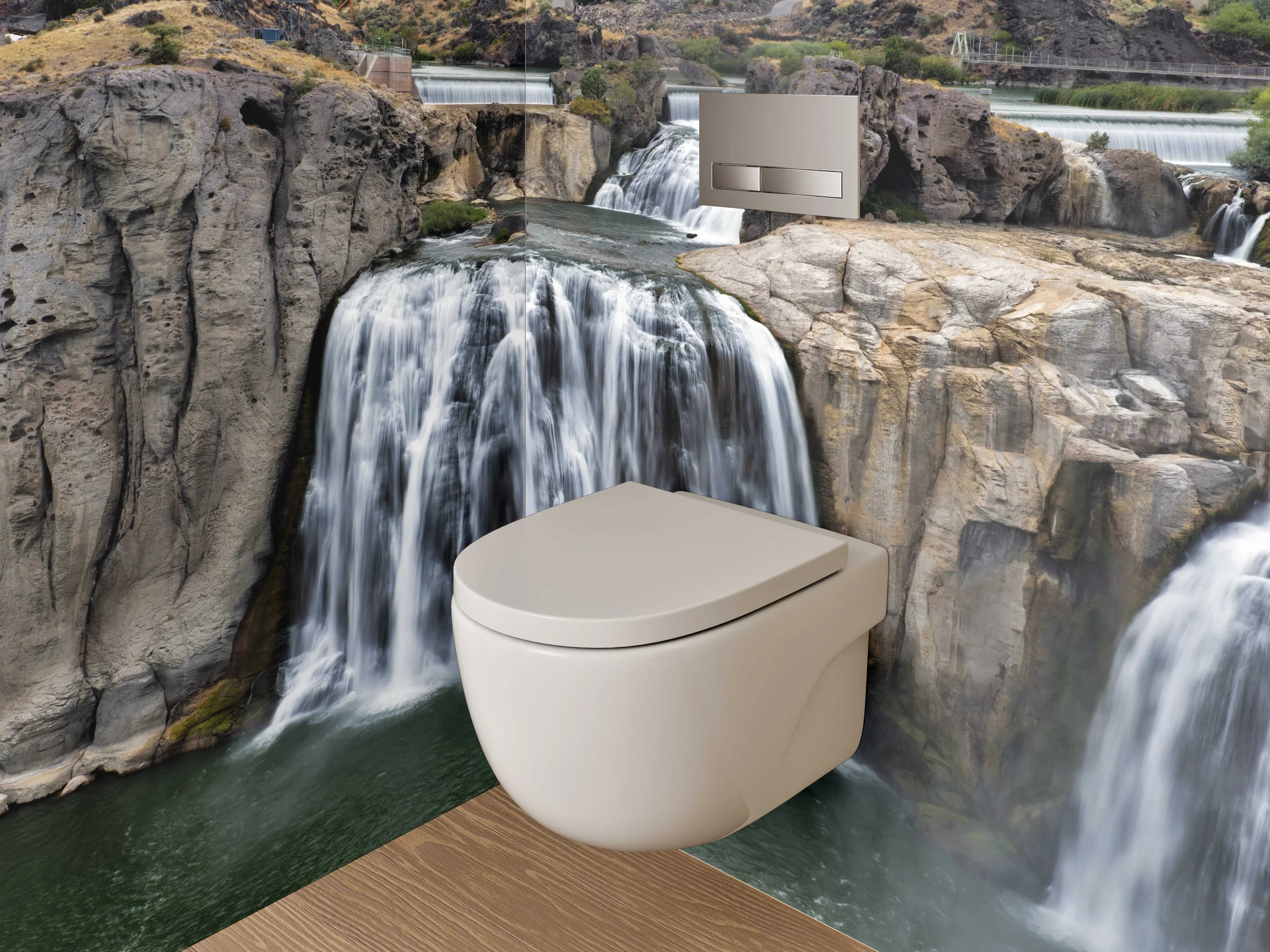 WC-Rückwand - Grauschleier über weißem Wasserfall