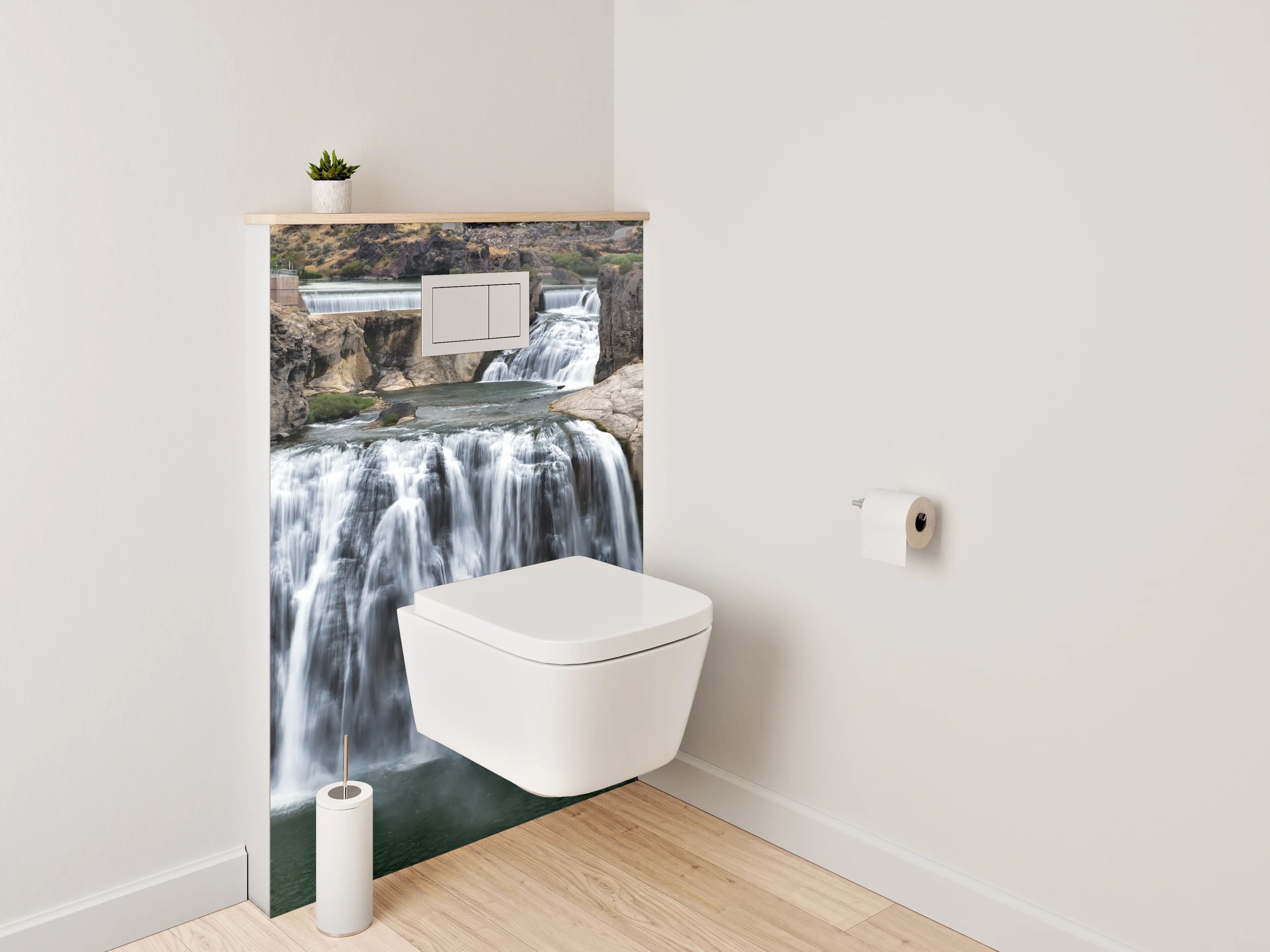 WC-Rückwand - Grauschleier über weißem Wasserfall