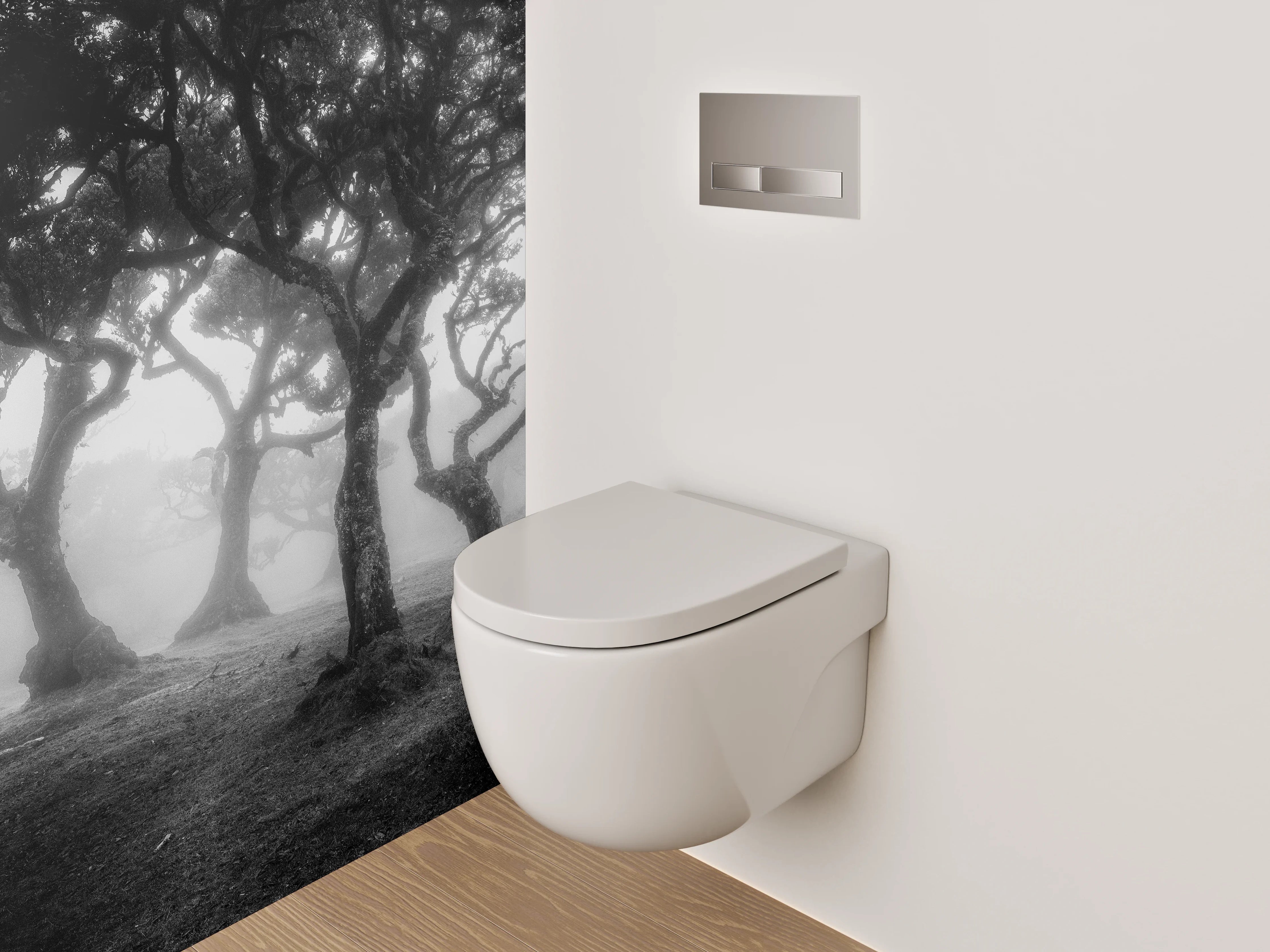 WC-Rückwand - Grauschleier über weißen Waldträumen