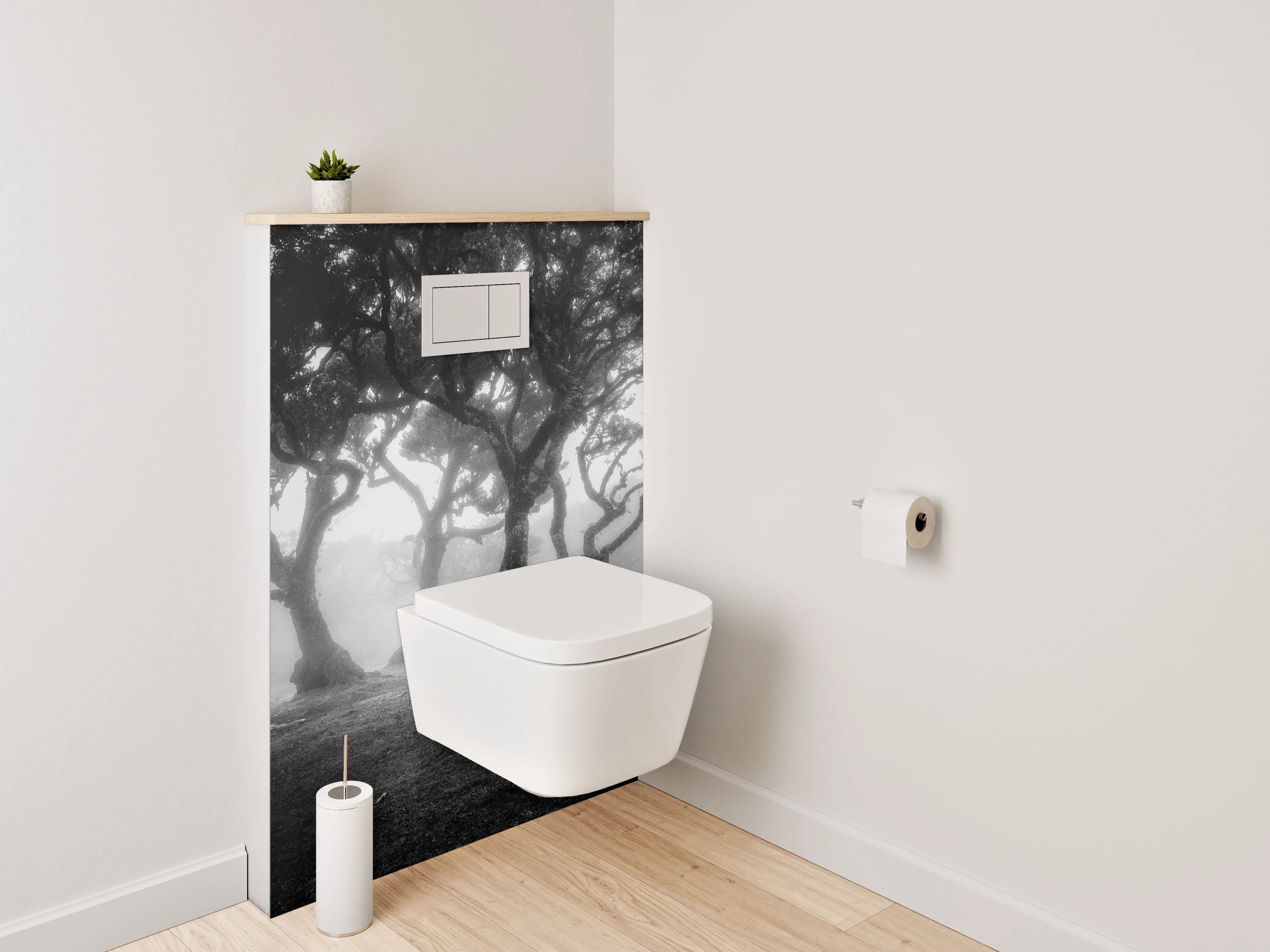 WC-Rückwand - Grauschleier über weißen Waldträumen
