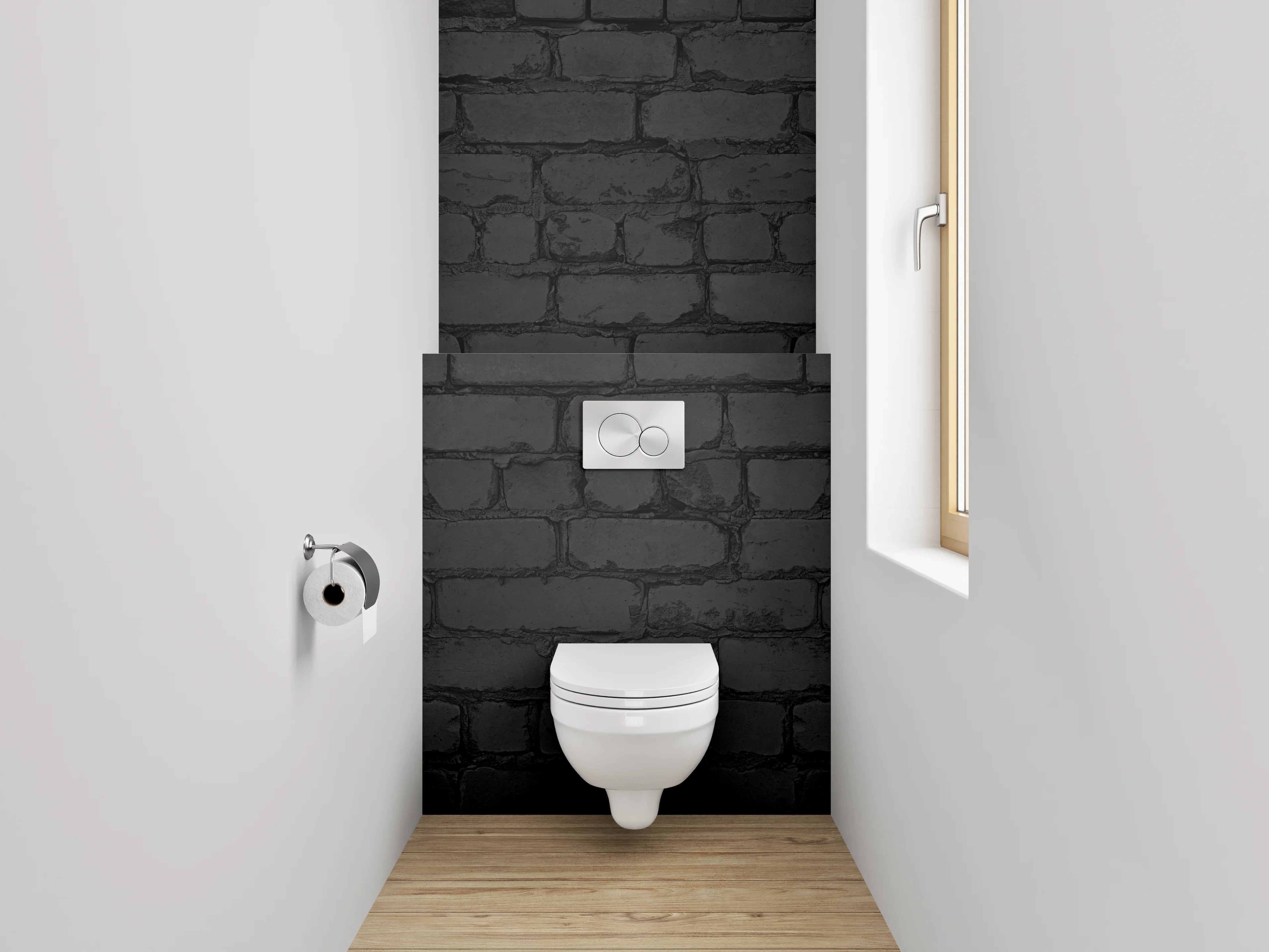 WC-Rückwand - Grauschwarze Backsteinwand im Loftstil
