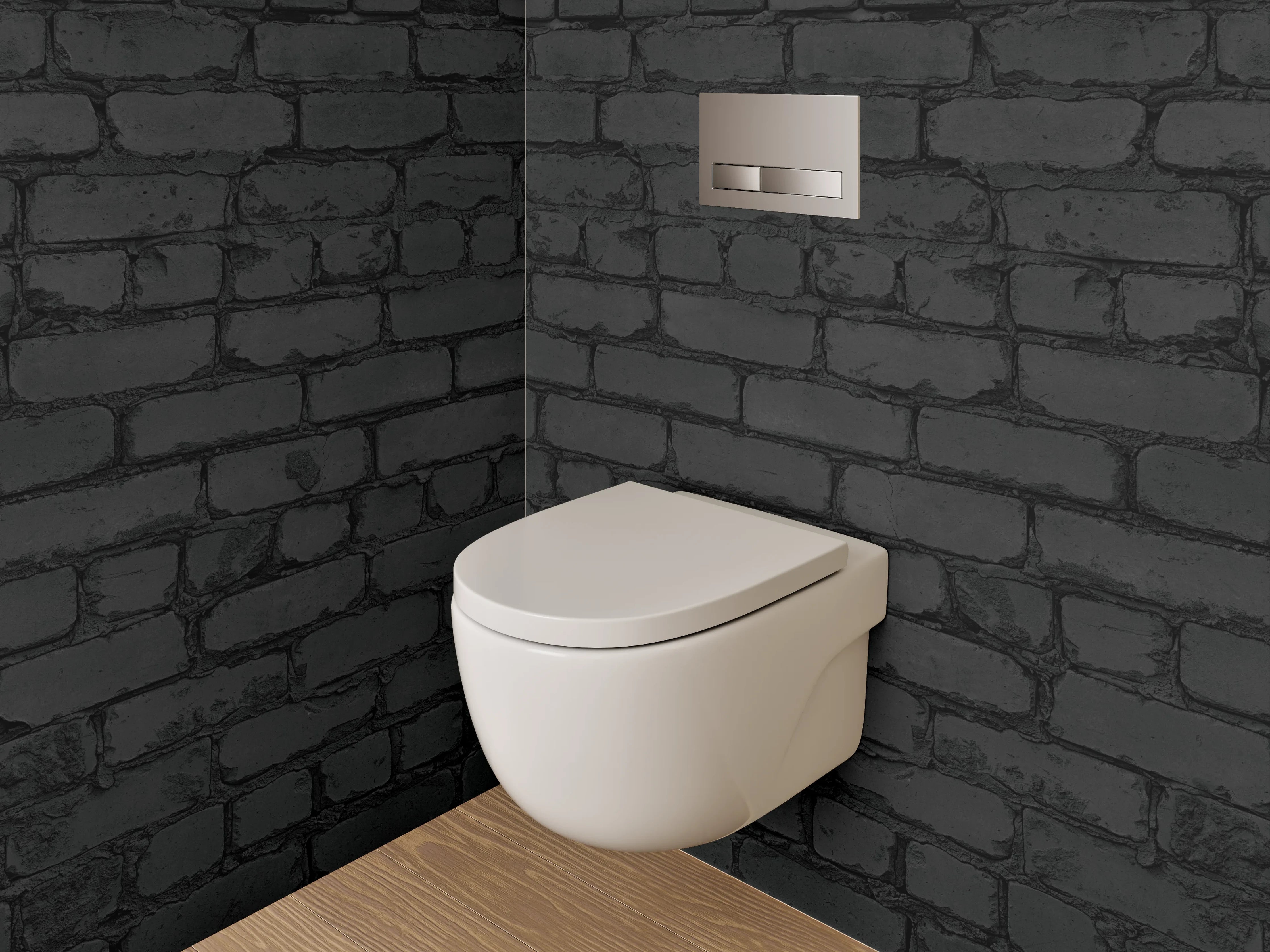 WC-Rückwand - Grauschwarze Backsteinwand im Loftstil