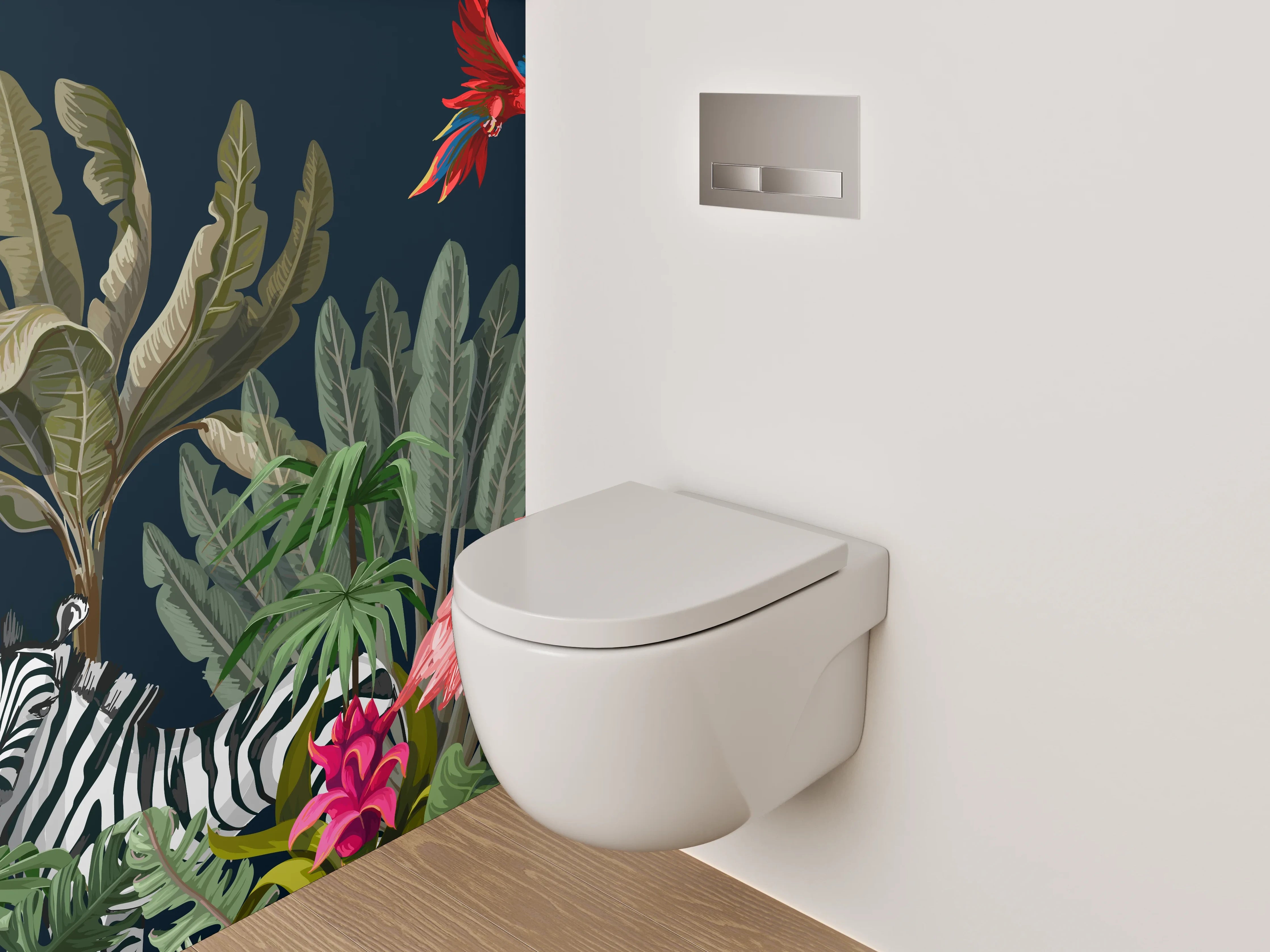 WC-Rückwand - Grautönige Dschungeltiere auf Weiß