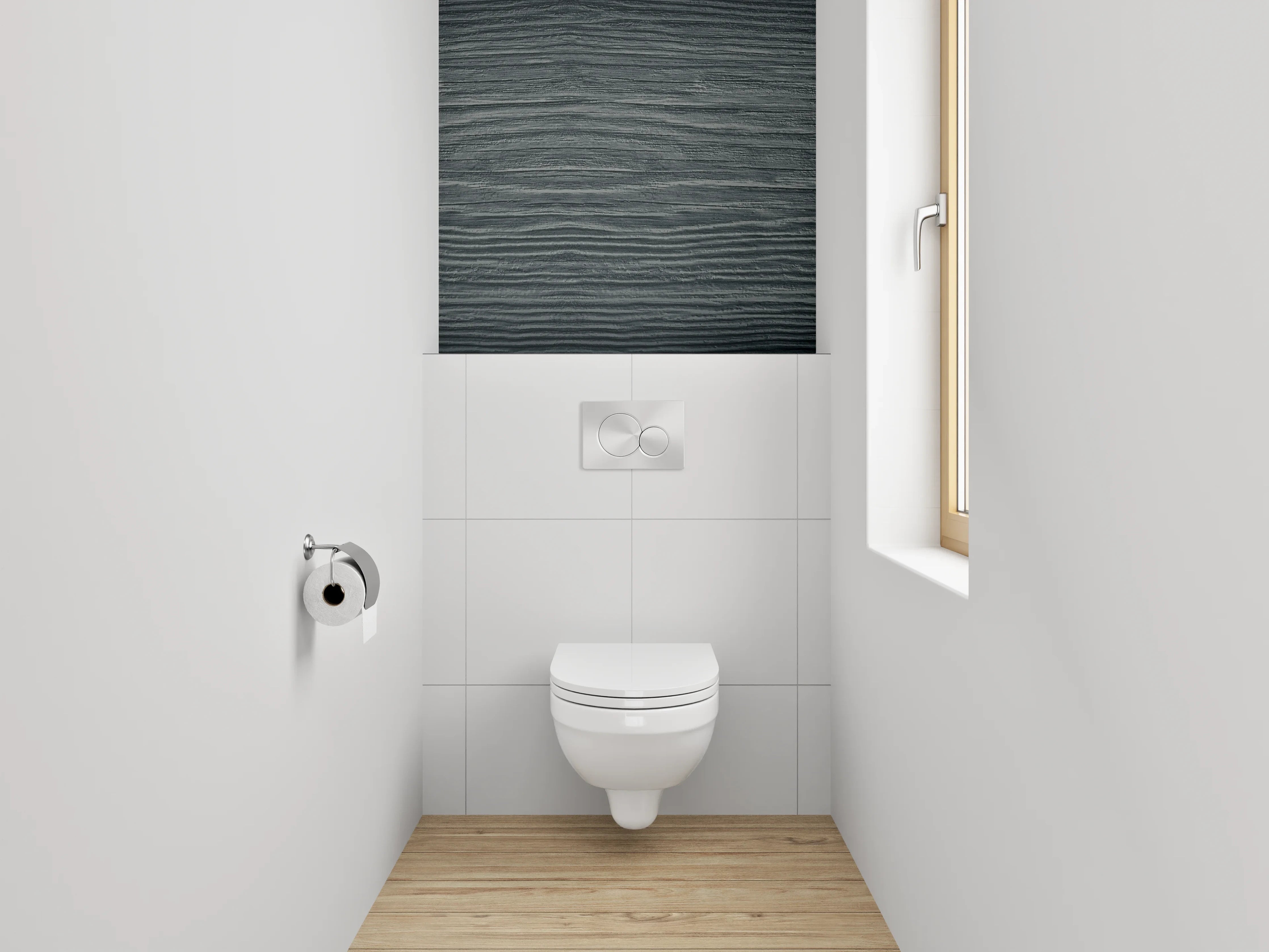 WC-Rückwand - Grauwe Holzmaserung im Weiß