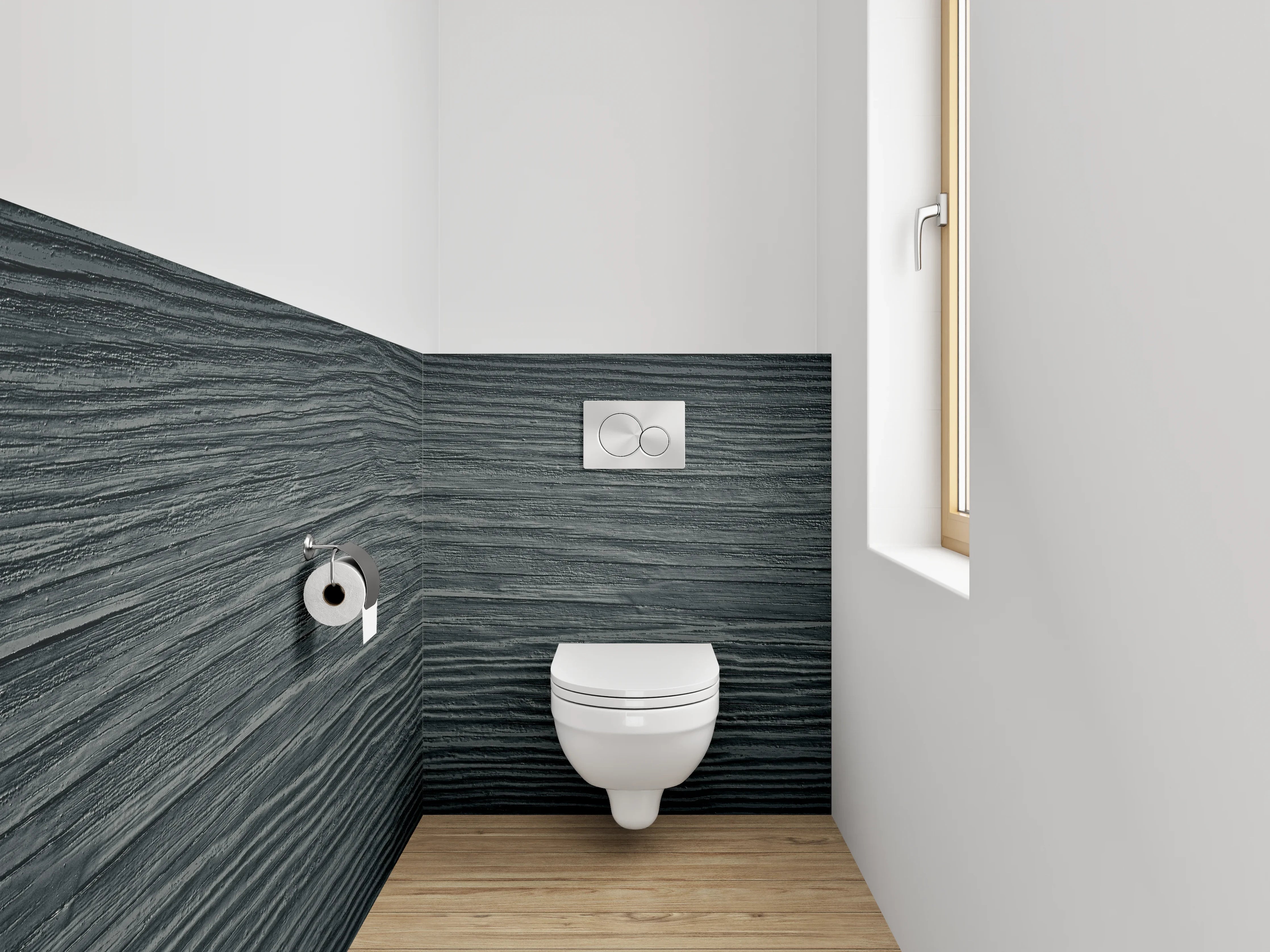 WC-Rückwand - Grauwe Holzmaserung im Weiß