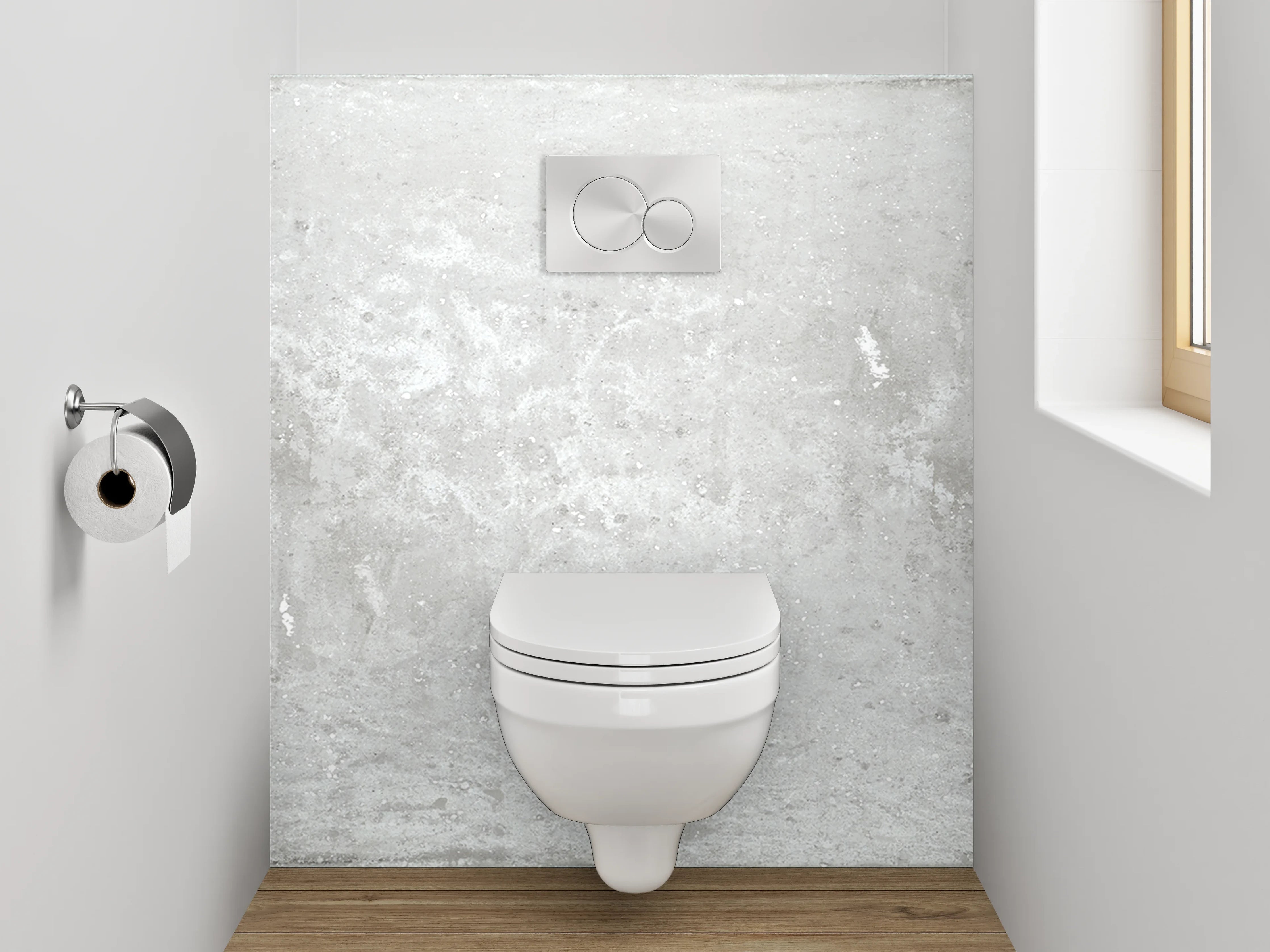 WC-Rückwand - Grauweiß Designfliese in Betonlook