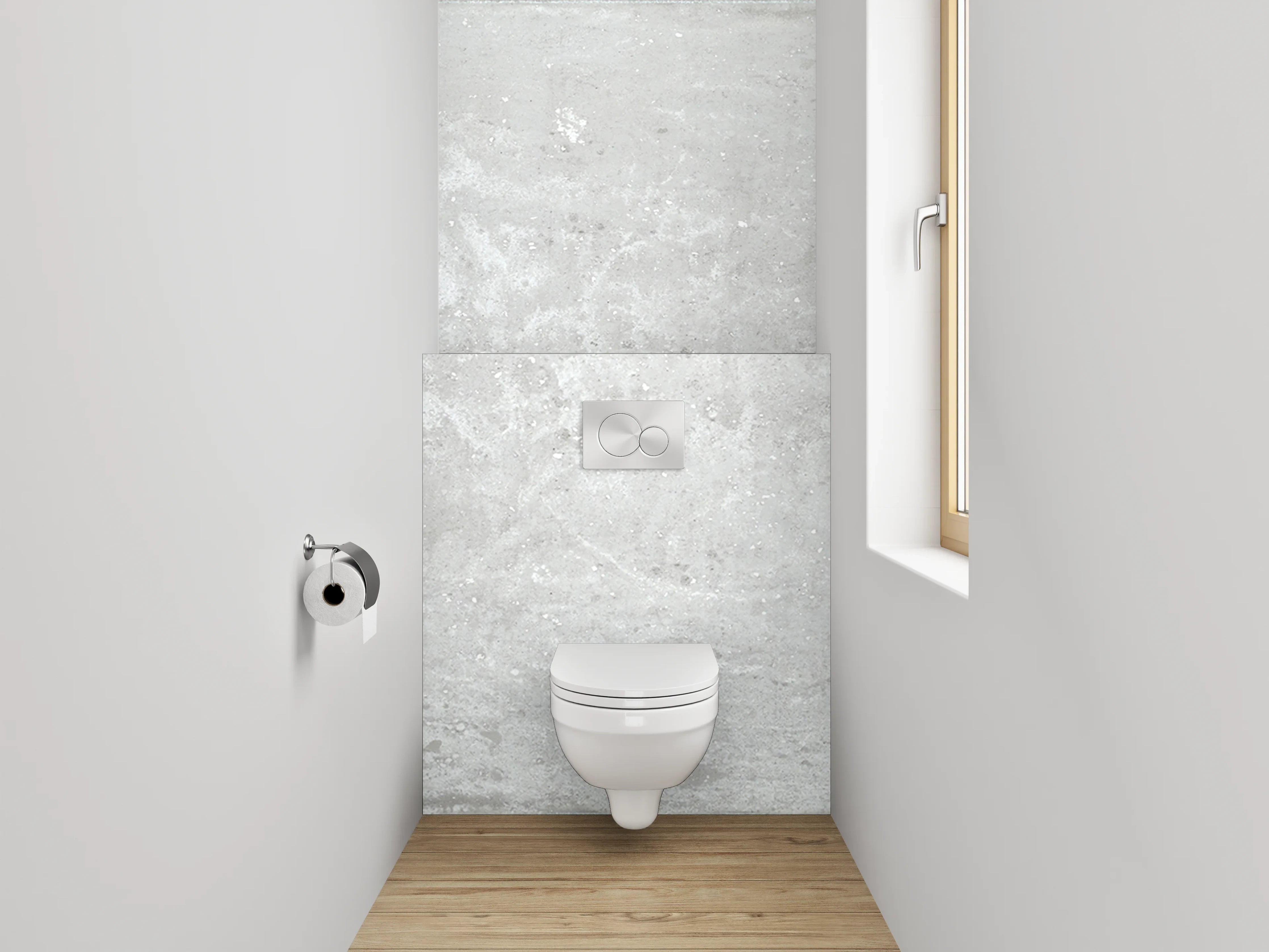 WC-Rückwand - Grauweiß Designfliese in Betonlook