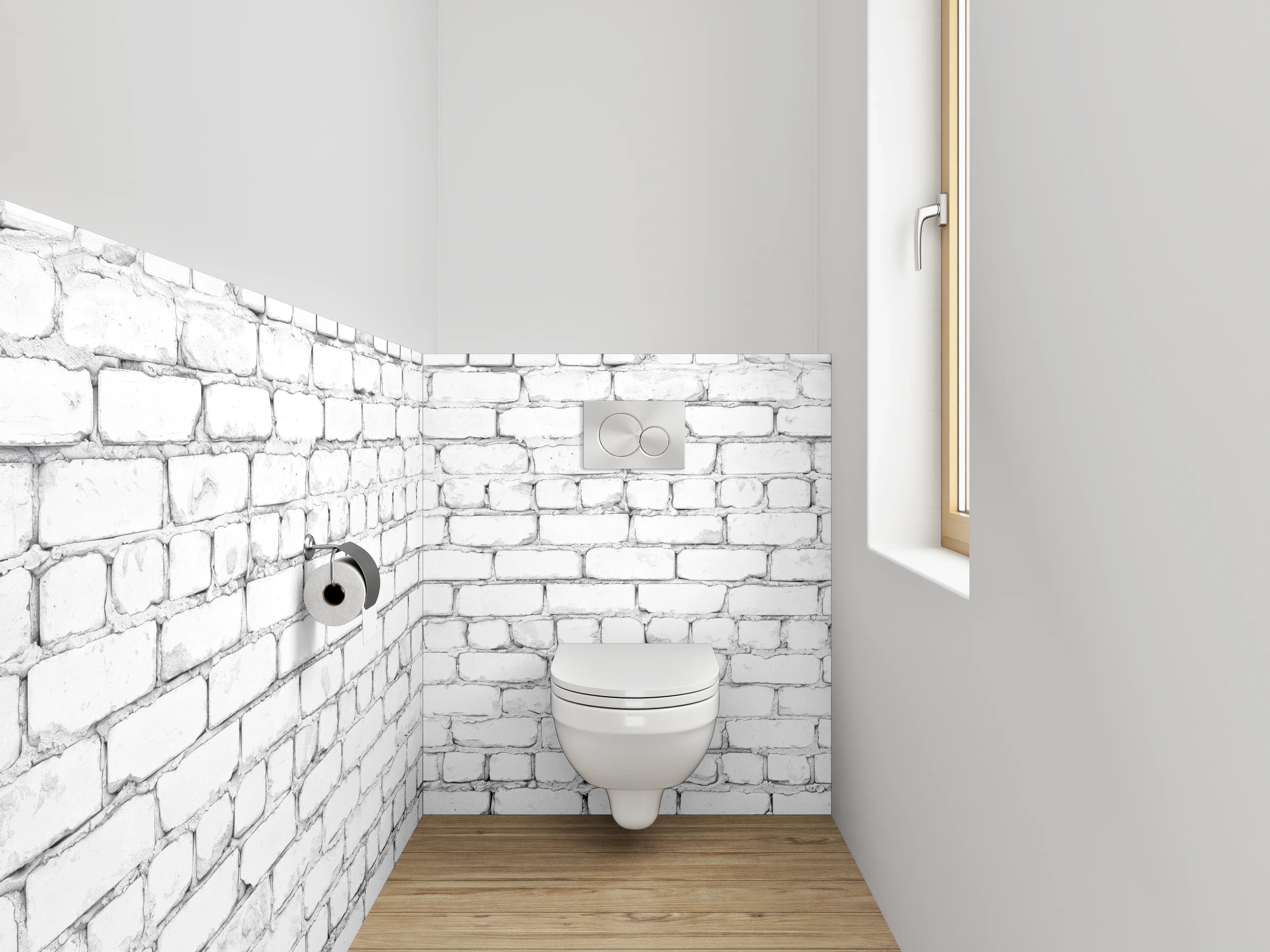 WC-Rückwand - Grauweiße Backsteinwand im modernen Stil